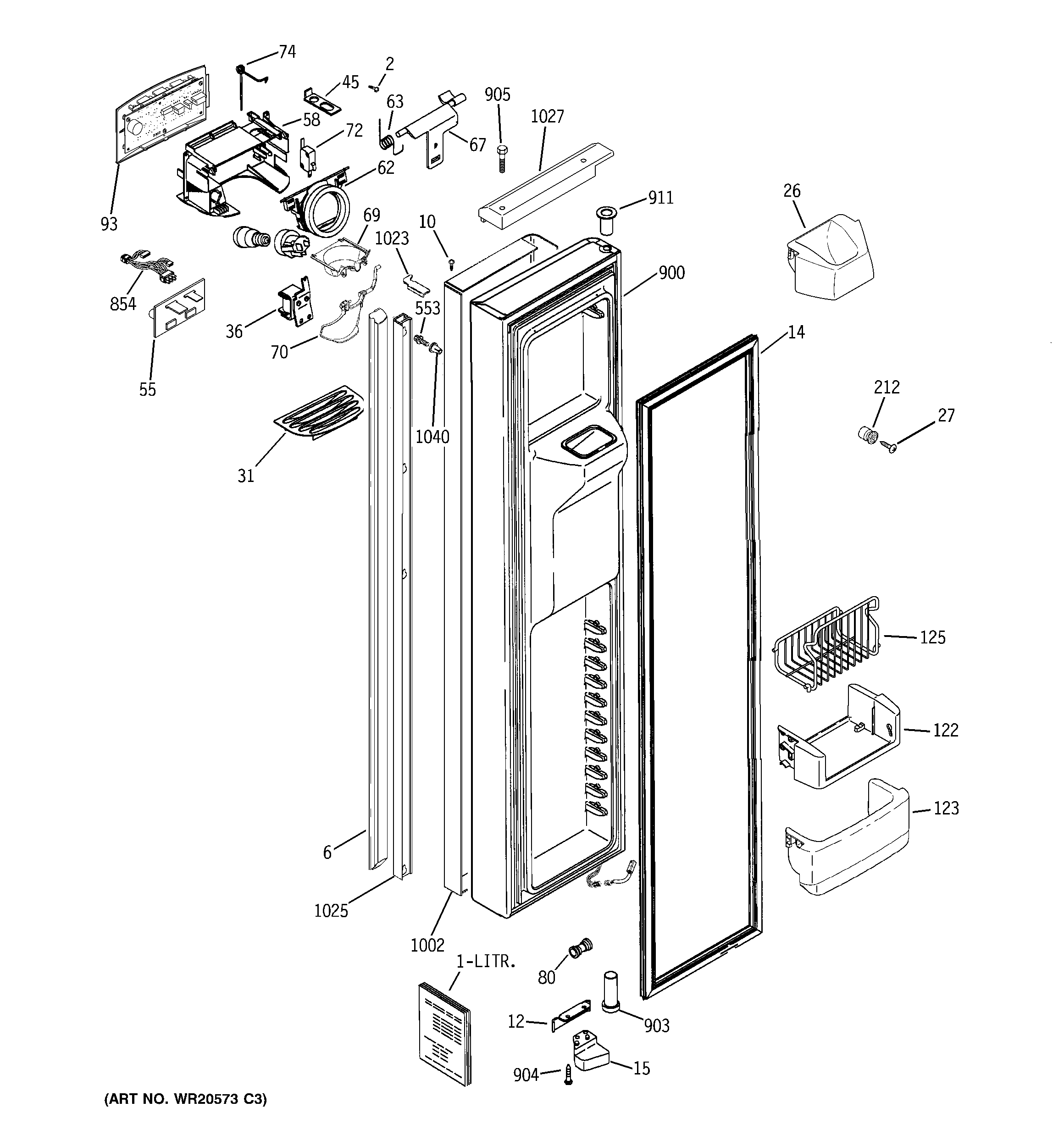 GE PJA25YGXAFSV freezer door diagram