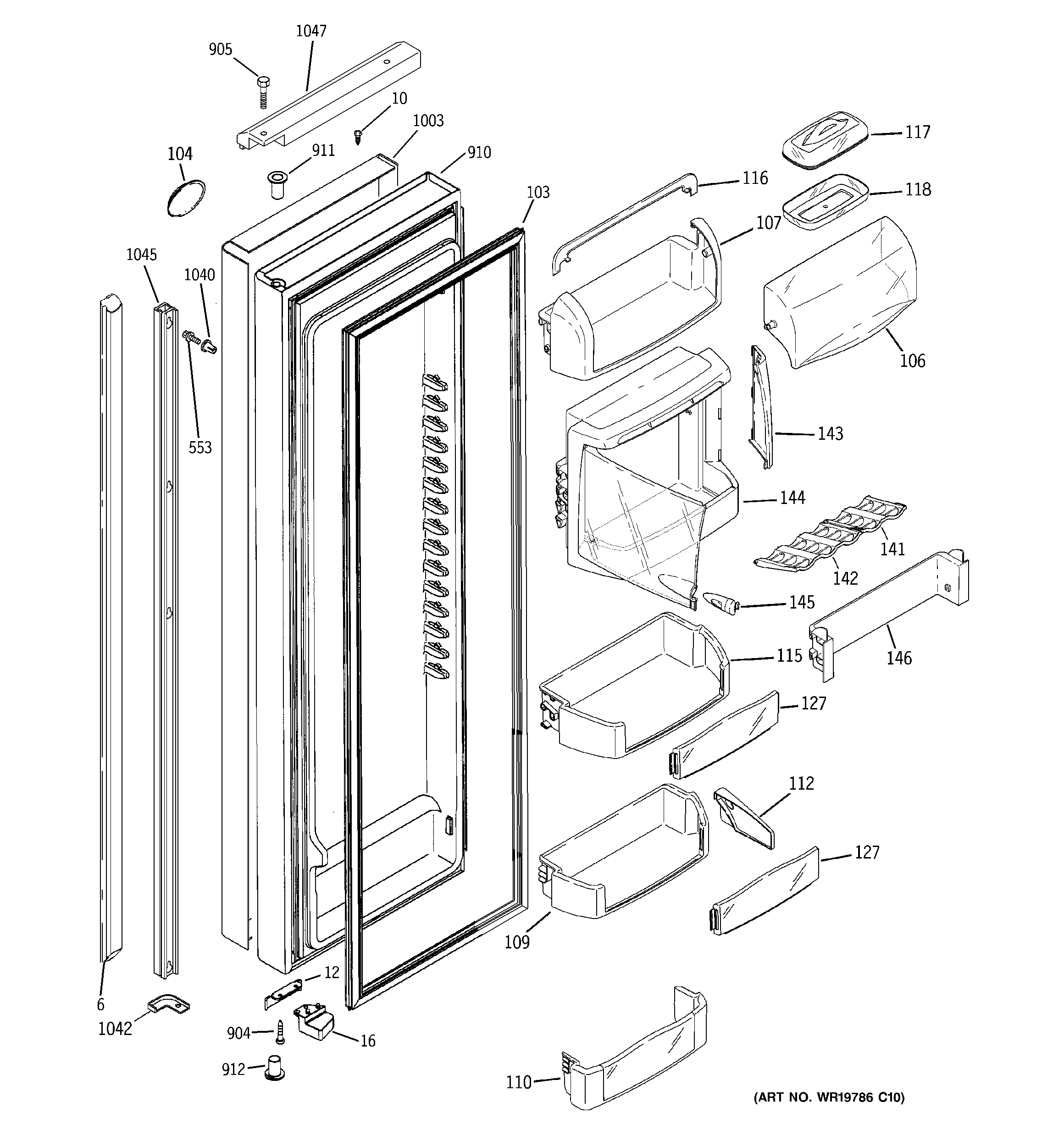 GE PJA25YGXAFSV fresh food door diagram