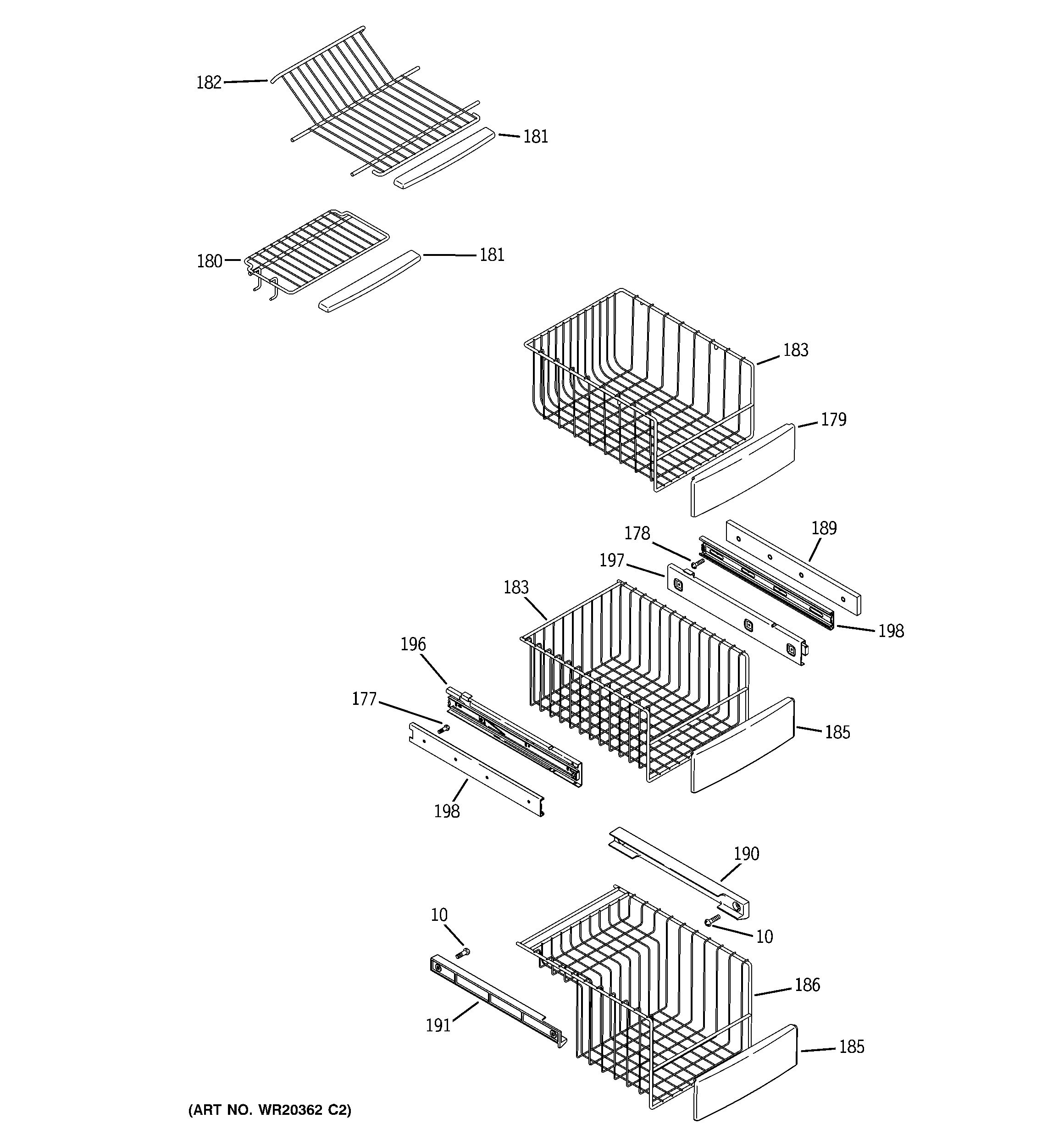 GE PJA25YGXAFSV freezer shelves diagram