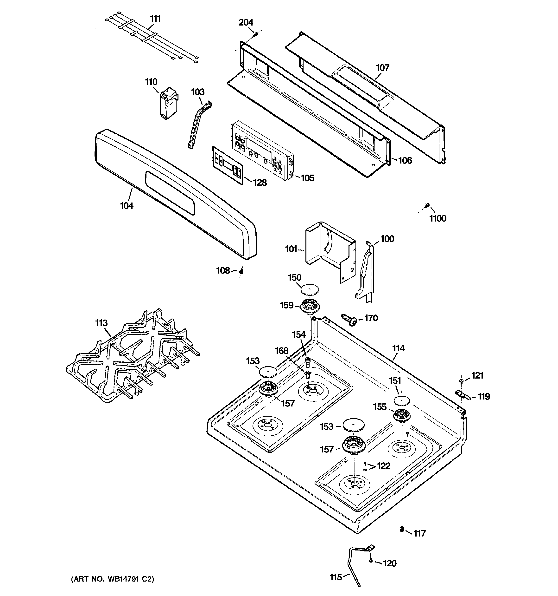 GE EGR2001EN3SS control panel & cooktop diagram