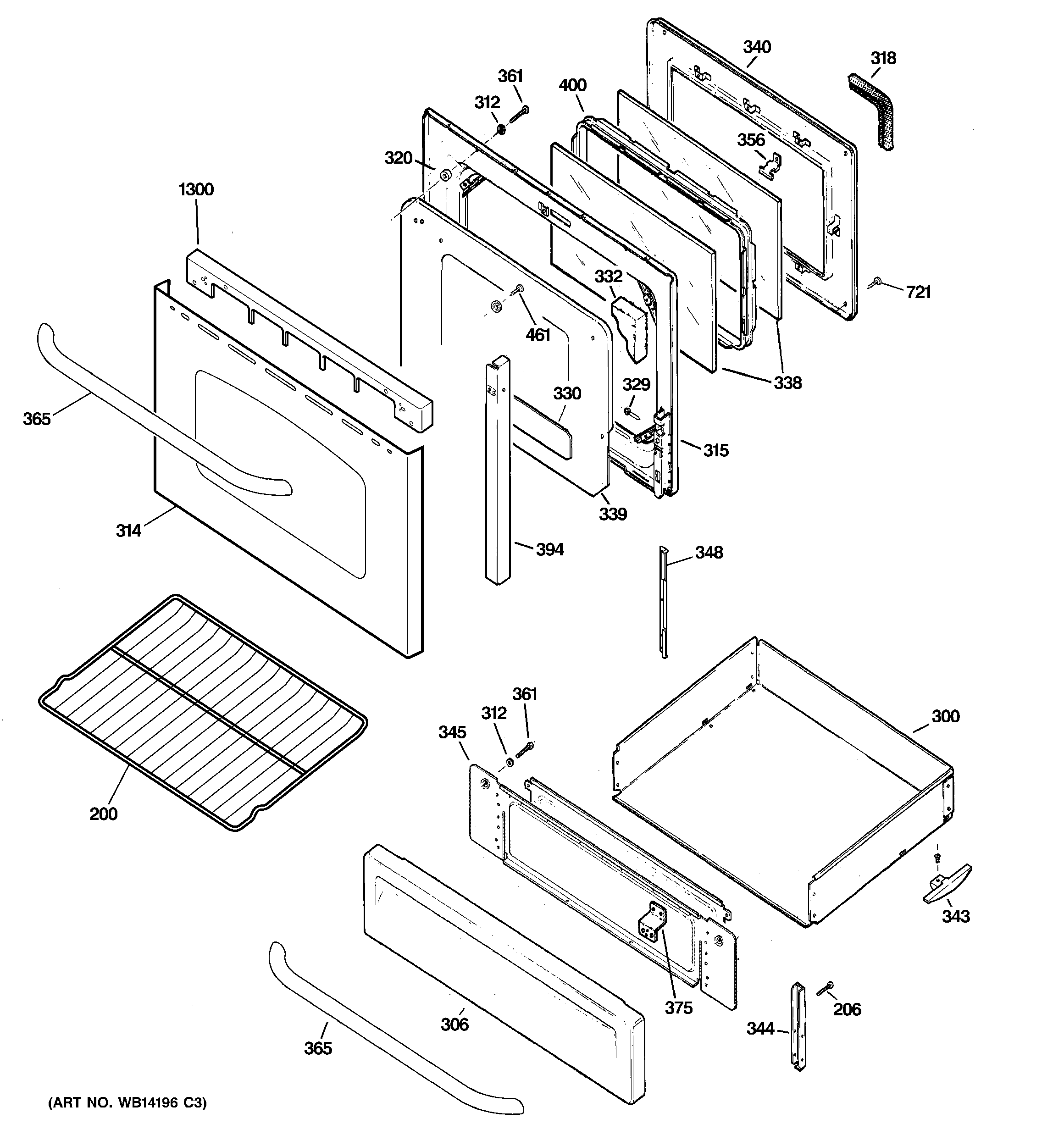 GE EGR2001EN3SS door & drawer parts diagram