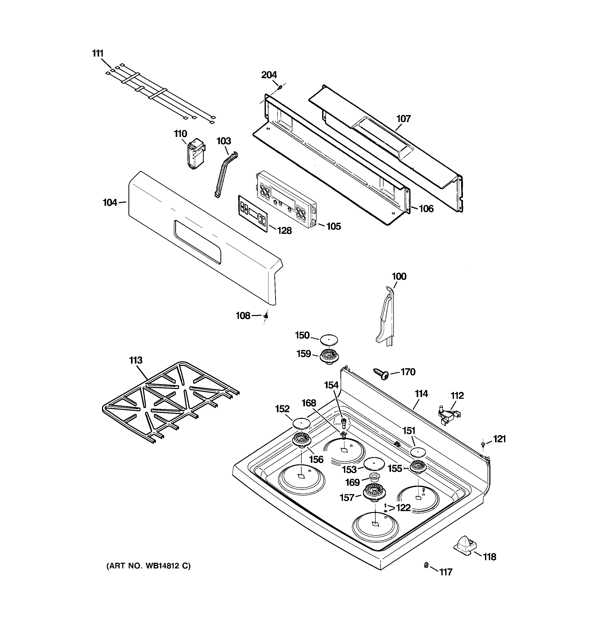 GE EGR3000EP1BB control panel & cooktop diagram