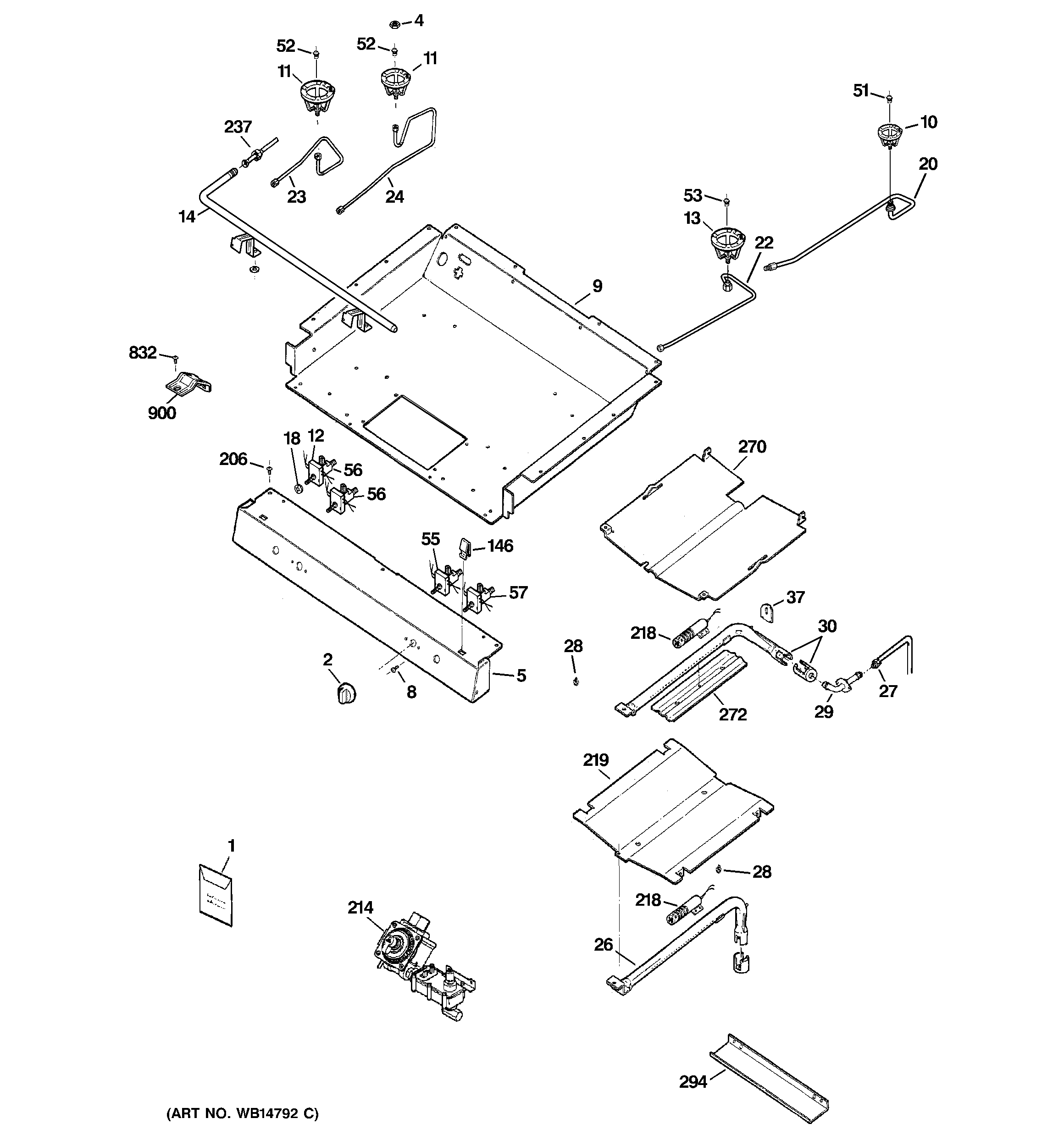 GE JGBP33DEM5WW gas & burner parts diagram