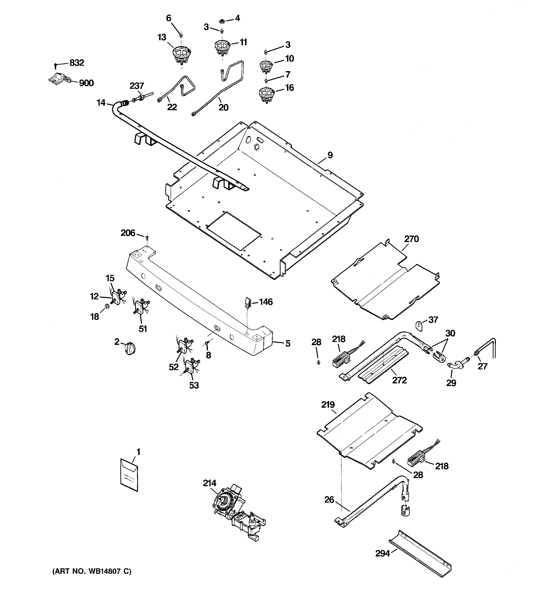 GE JGBP36DEM4CC gas & burner parts diagram