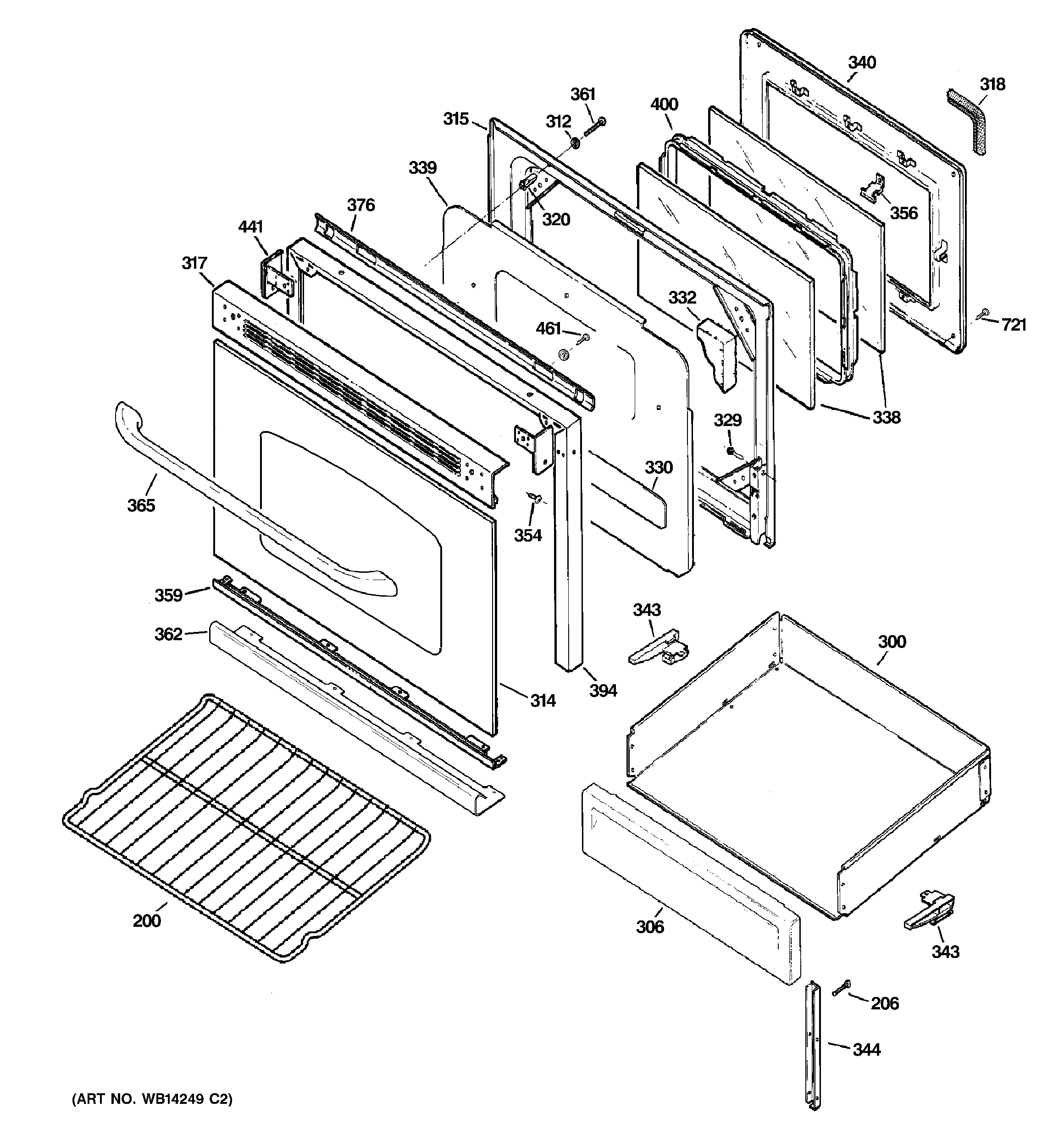 GE JGBP36DEM4CC door & drawer parts diagram