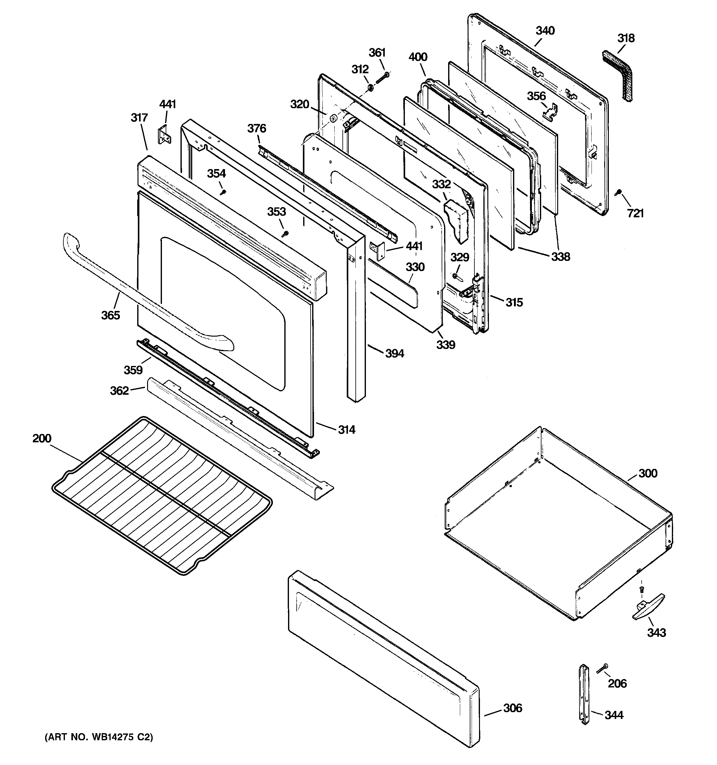 GE JGBP86DEM3WW door & drawer parts diagram