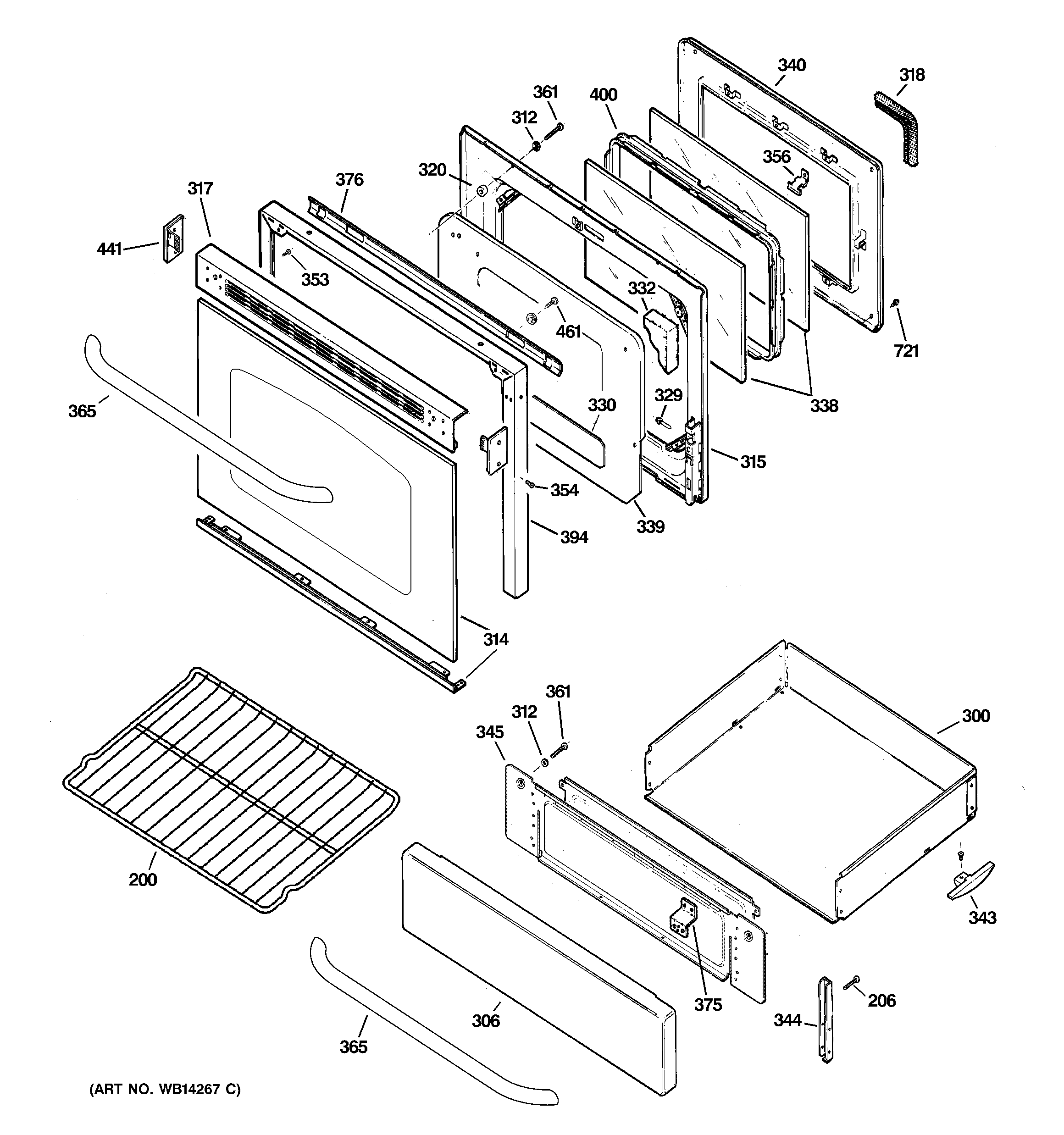 GE JGBP87MEM3BG door & drawer parts diagram