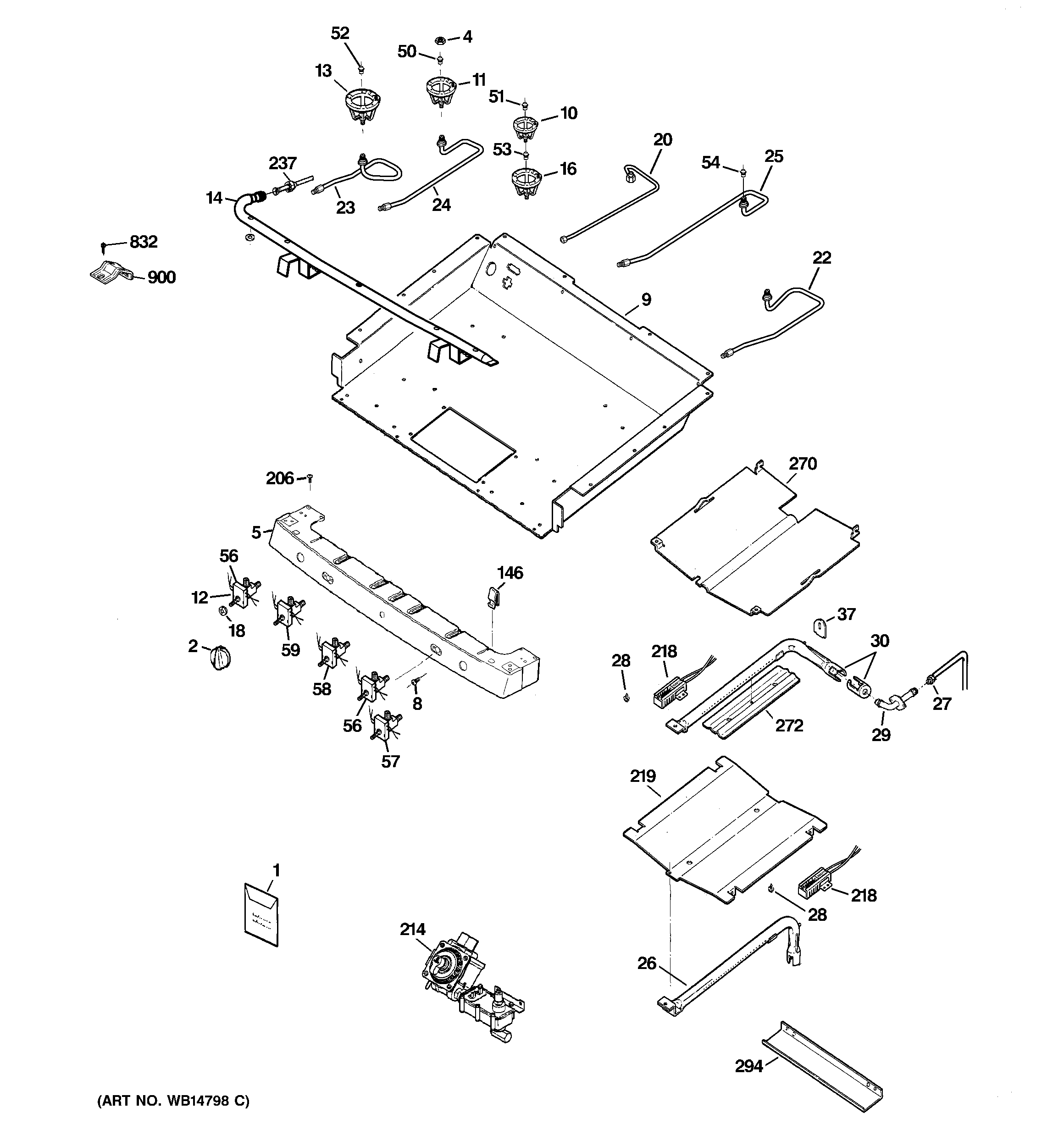 GE JGBP88DEM3WW gas & burner parts diagram