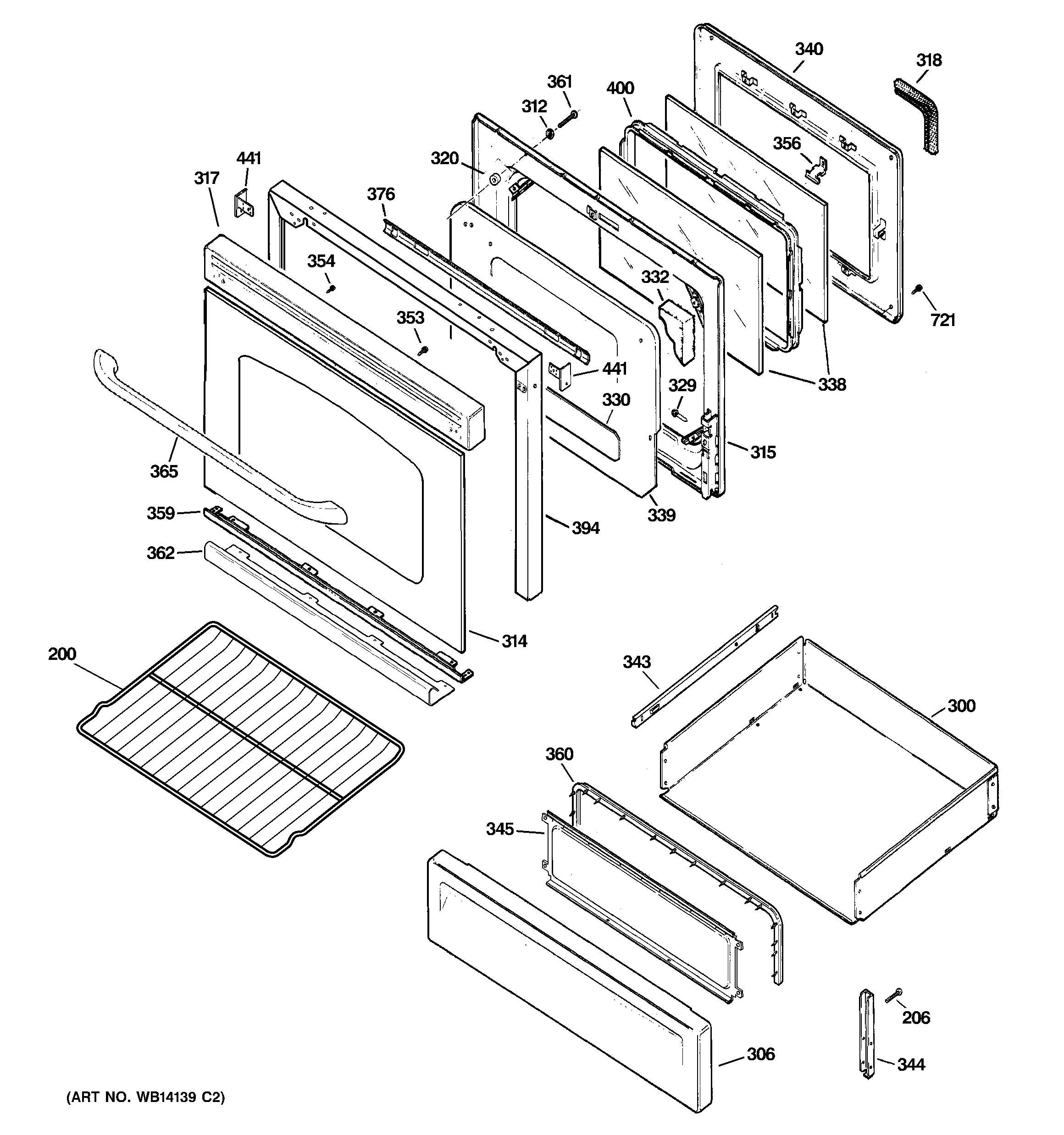 GE JGBP88DEM3WW door & drawer parts diagram