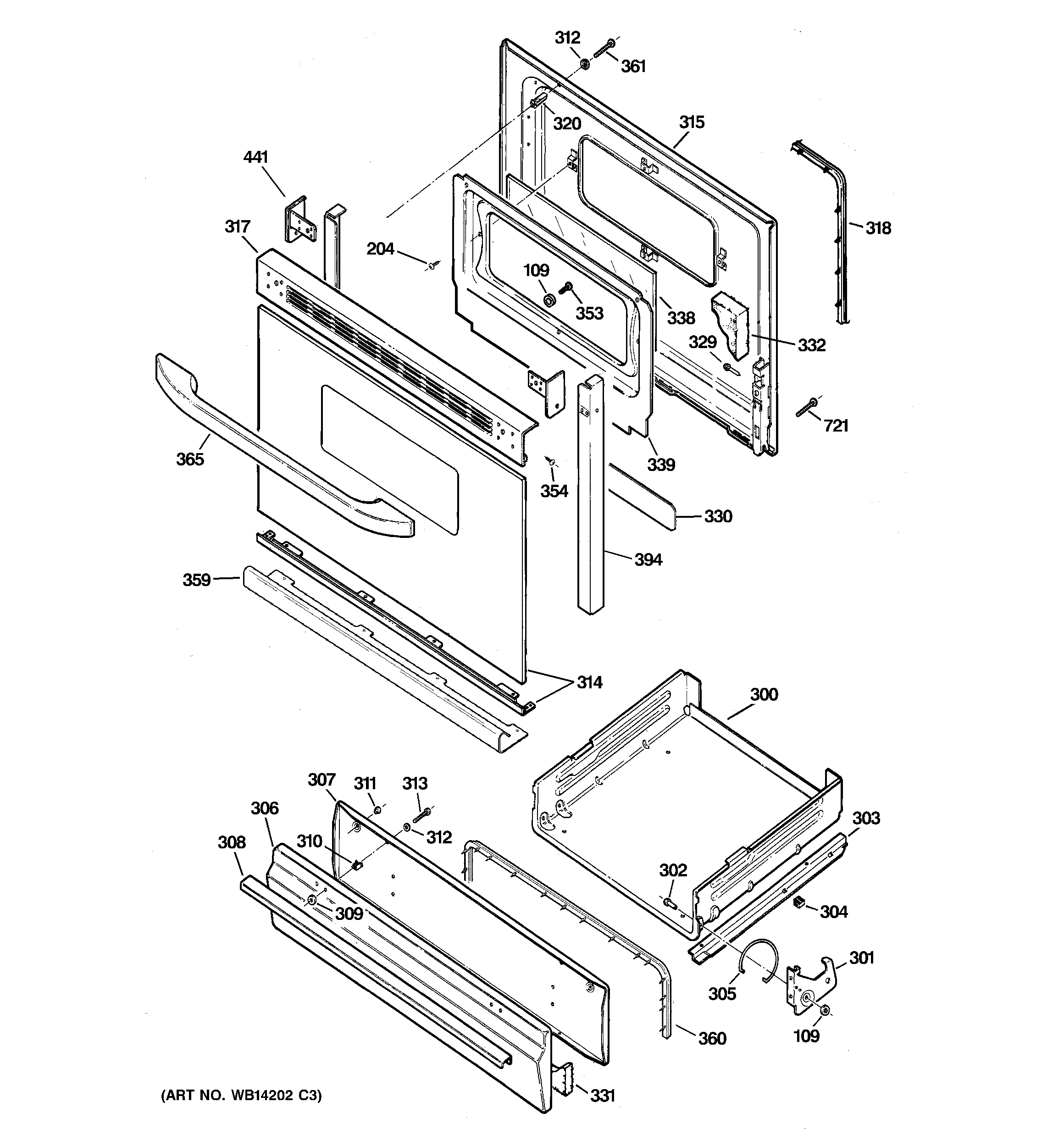 GE JGBS19MEN4BS door & drawer parts diagram