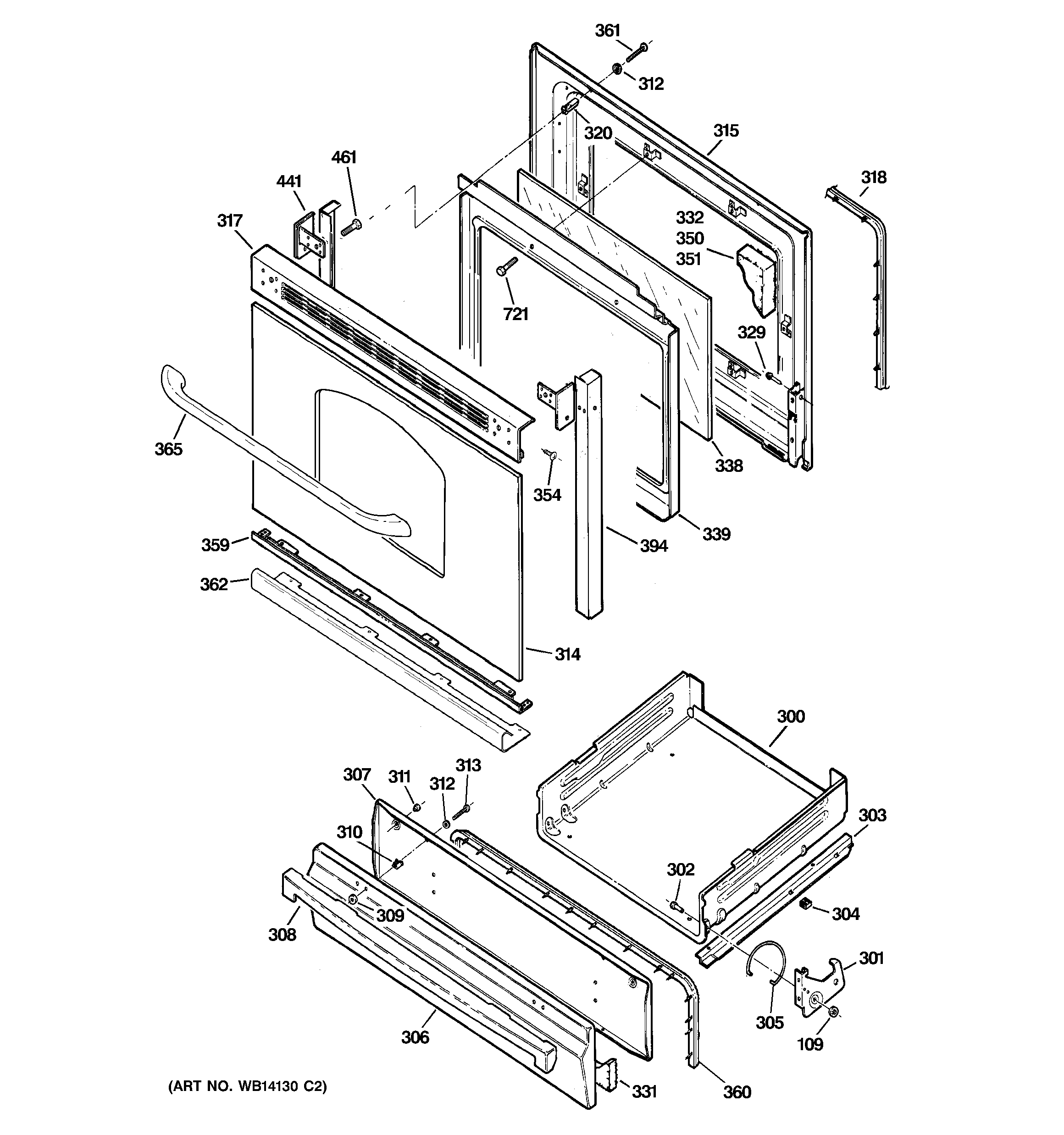 GE JGBS80DEM3WW door & drawer parts diagram
