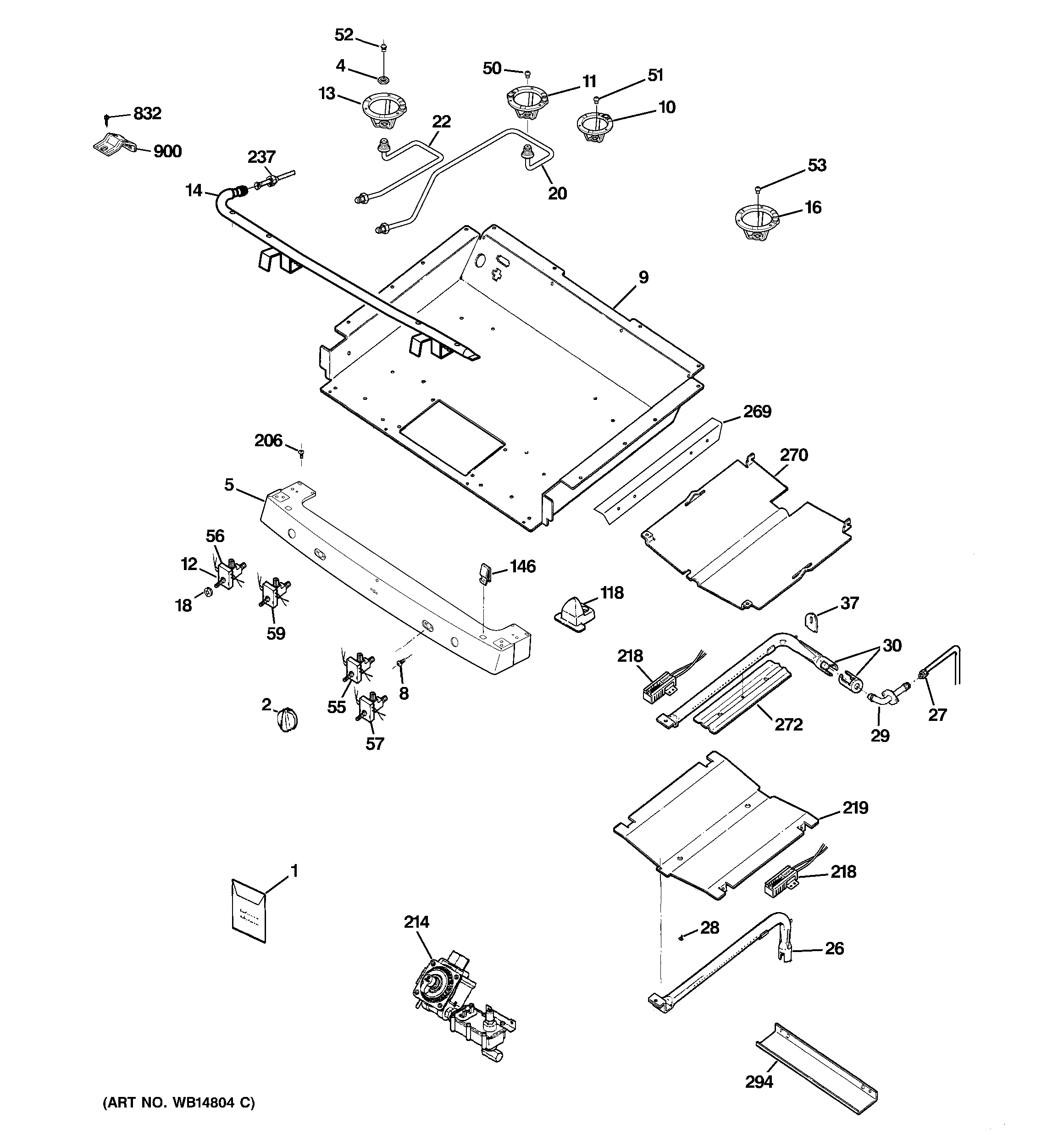 GE PGB900DEM4WW gas & burner parts diagram
