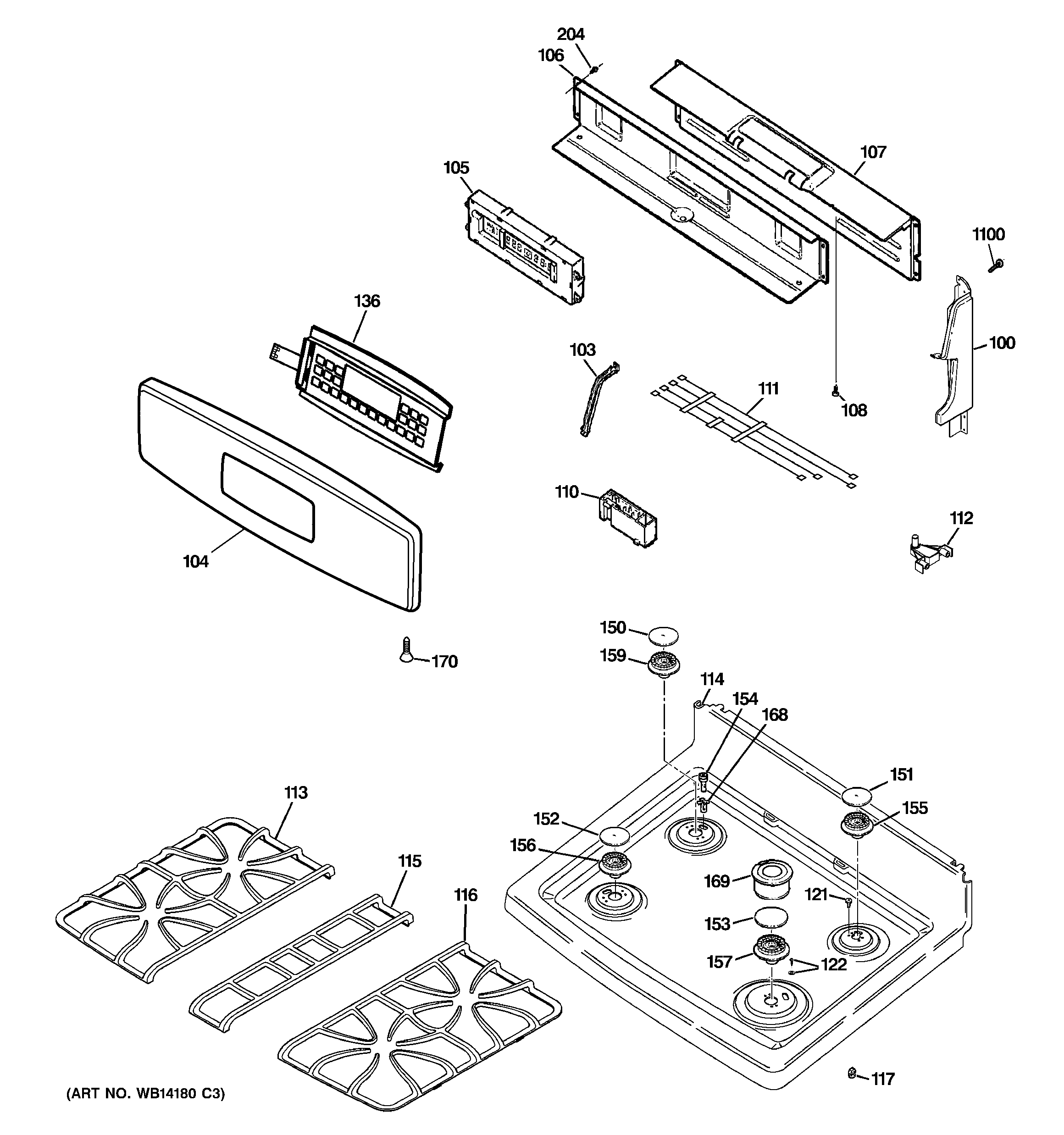 GE PGB900DEM4WW control panel & cooktop diagram