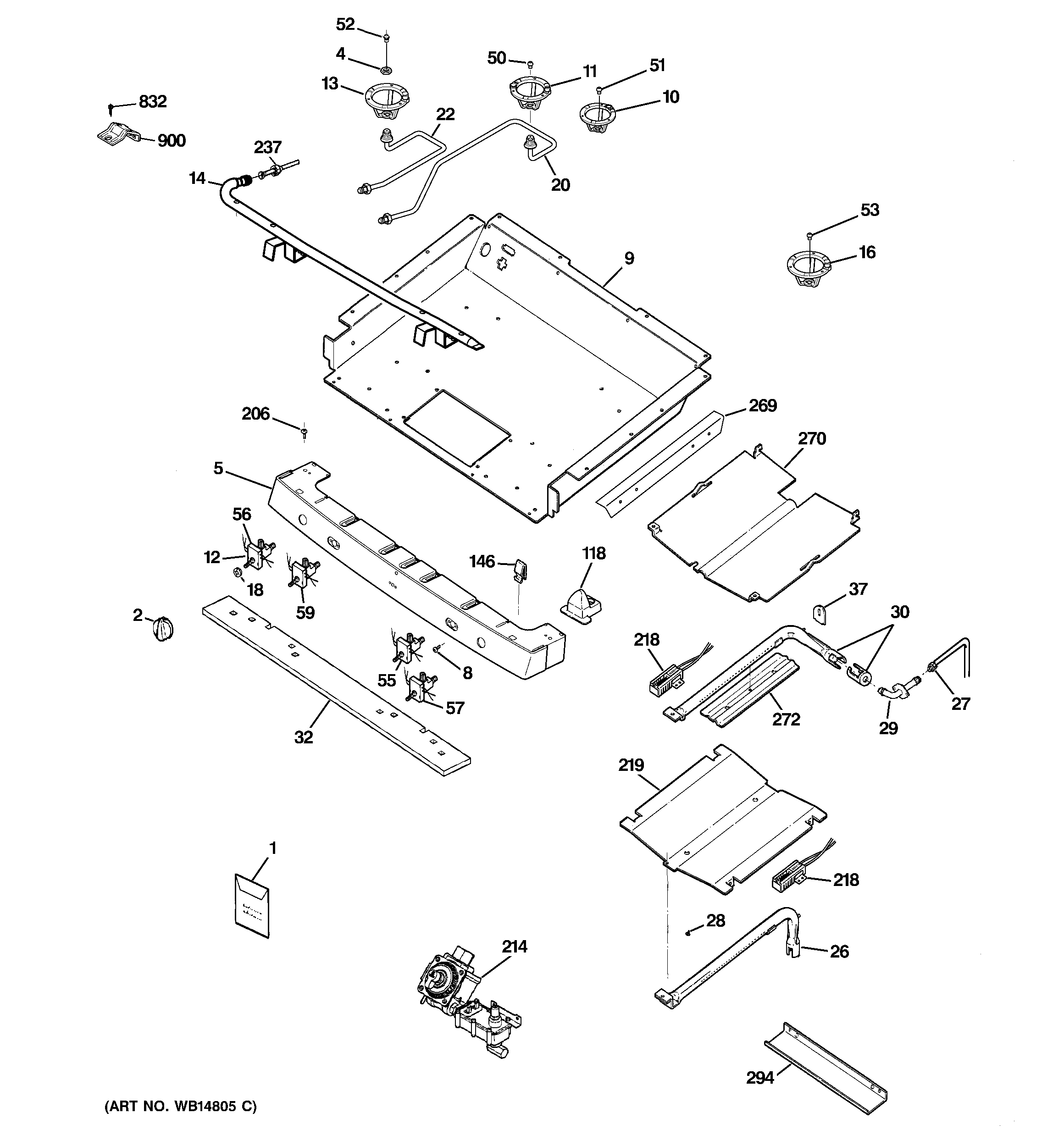 GE PGB900SEM4SS gas & burner parts diagram