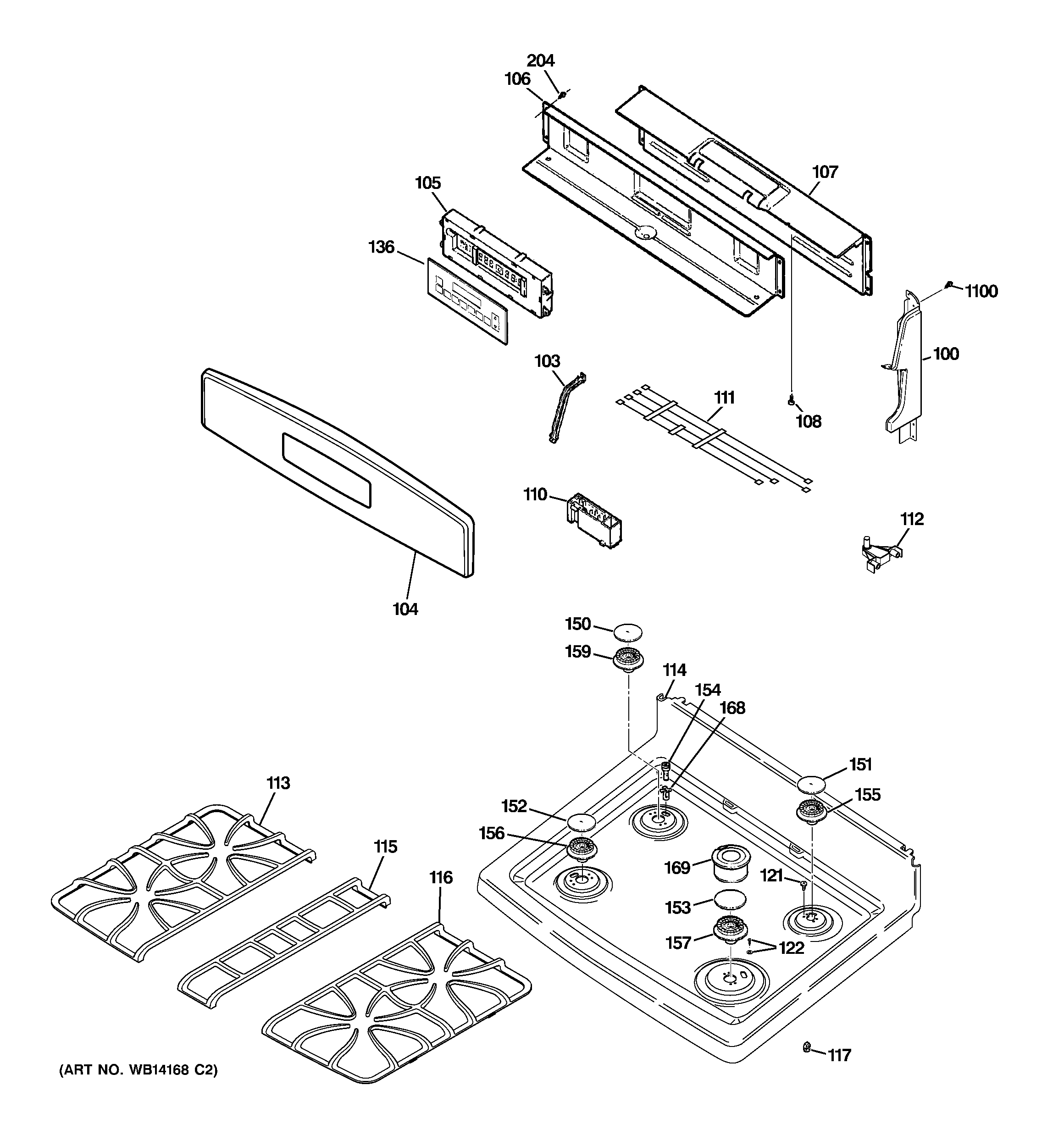 GE PGB900SEM4SS control panel & cooktop diagram