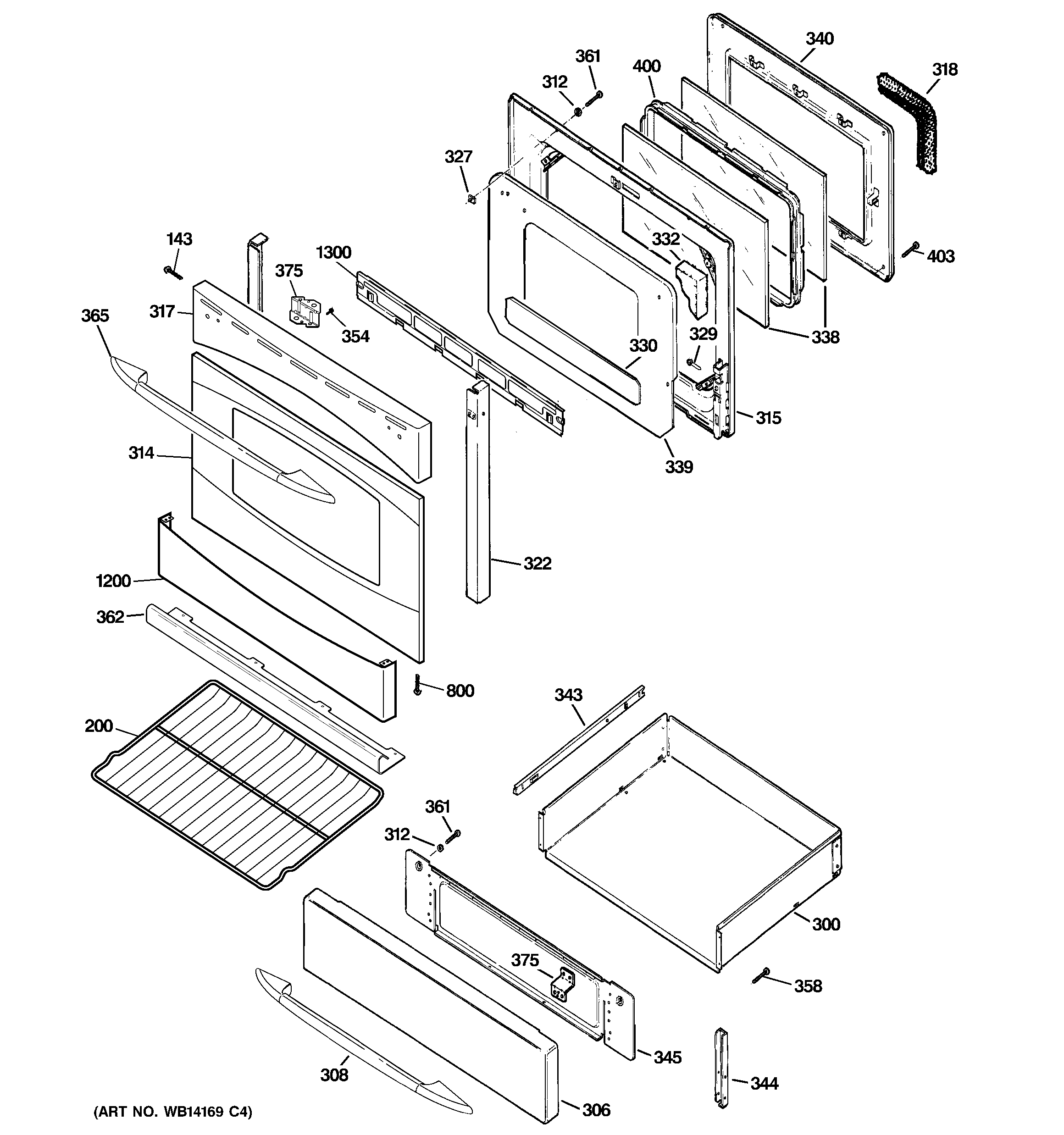 GE PGB900SEM4SS door & drawer parts diagram