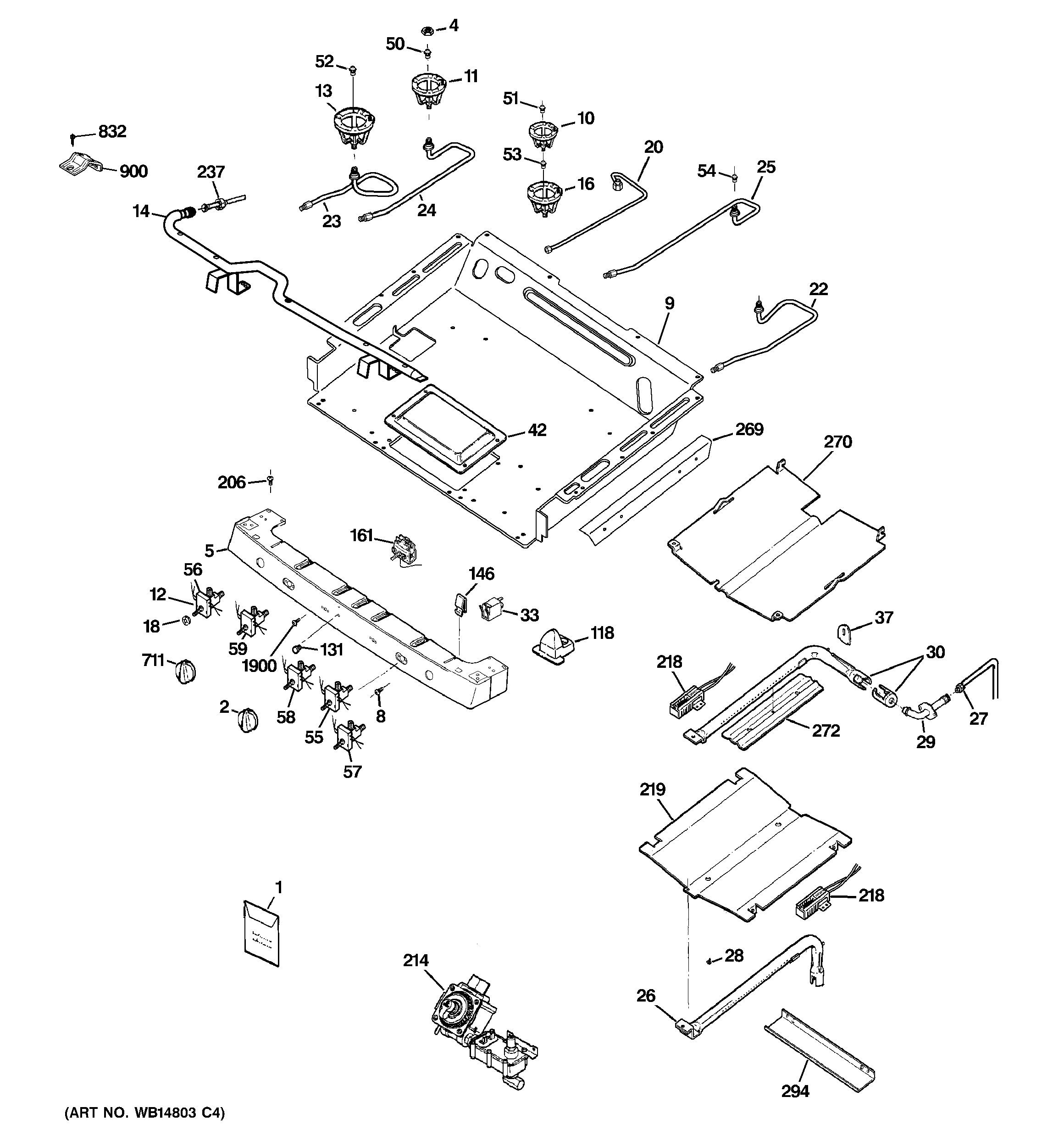 GE PGB908DEM3BB gas & burner parts diagram