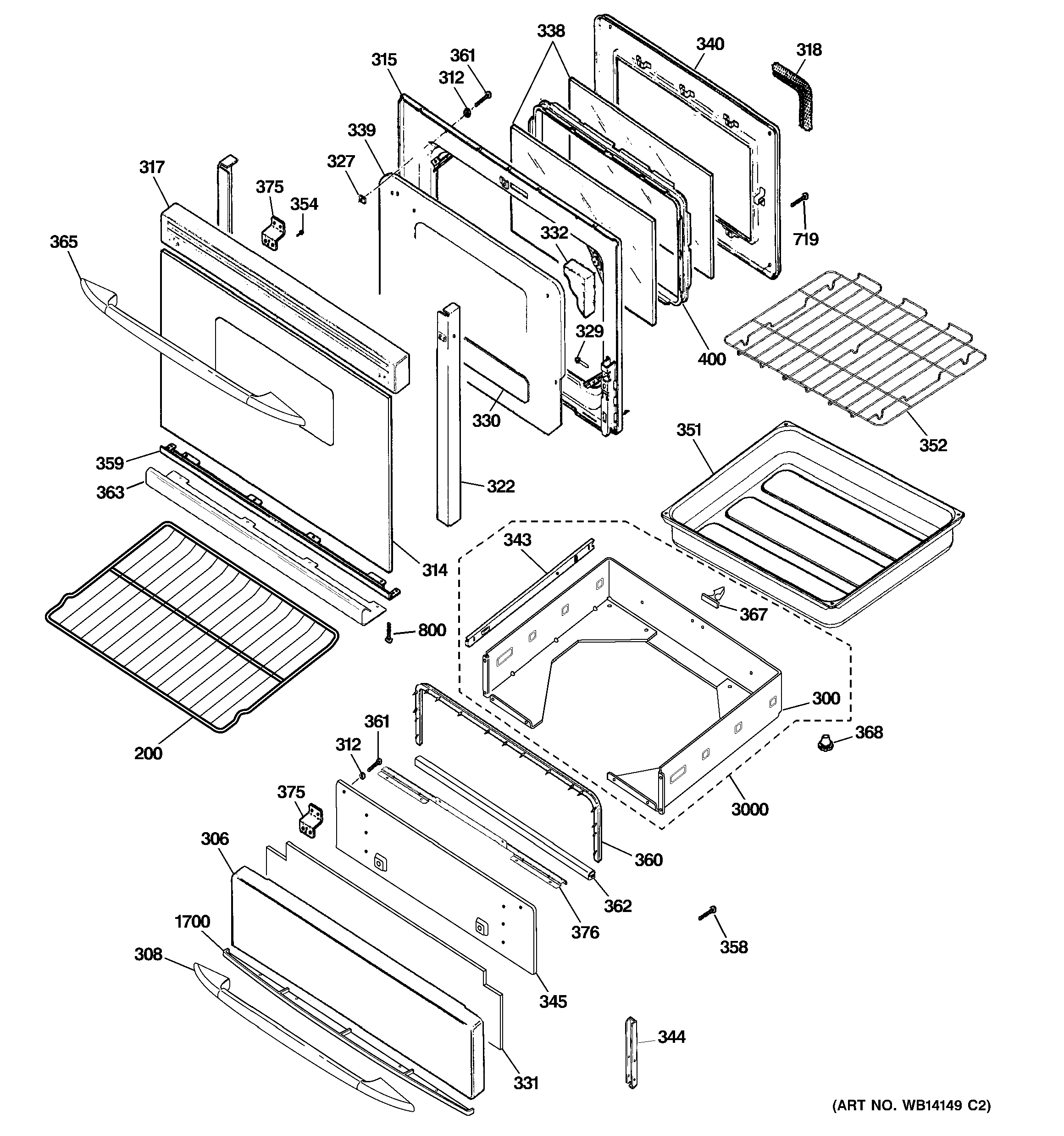 GE PGB918DEM3WW door & drawer parts diagram