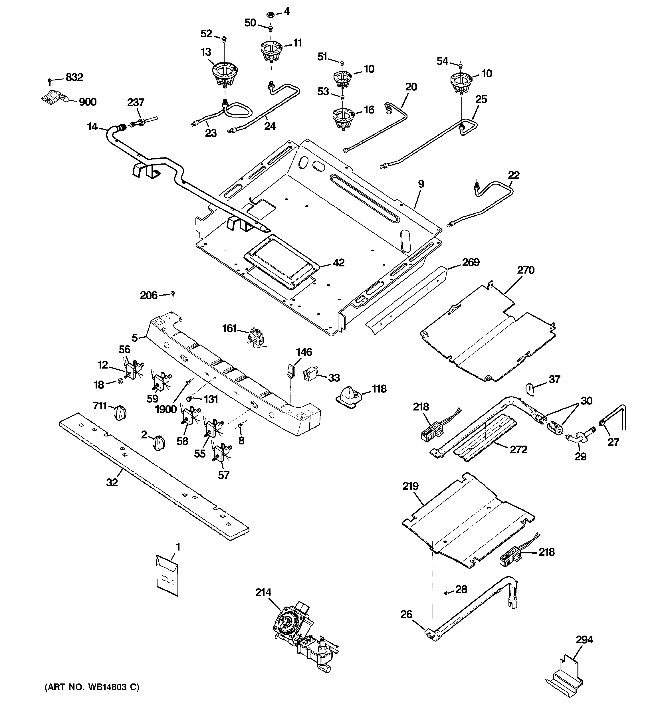GE PGB918SEM3SS gas & burner parts diagram