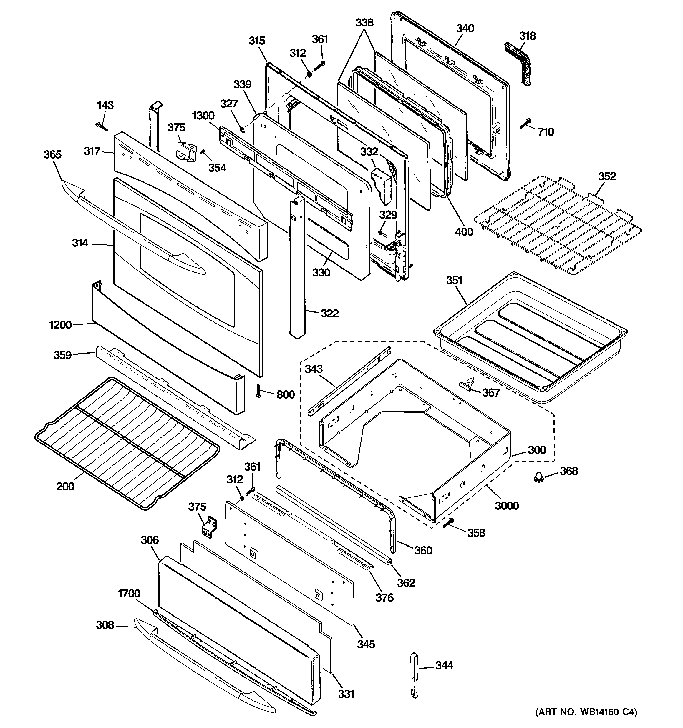 GE PGB918SEM3SS door & drawer parts diagram