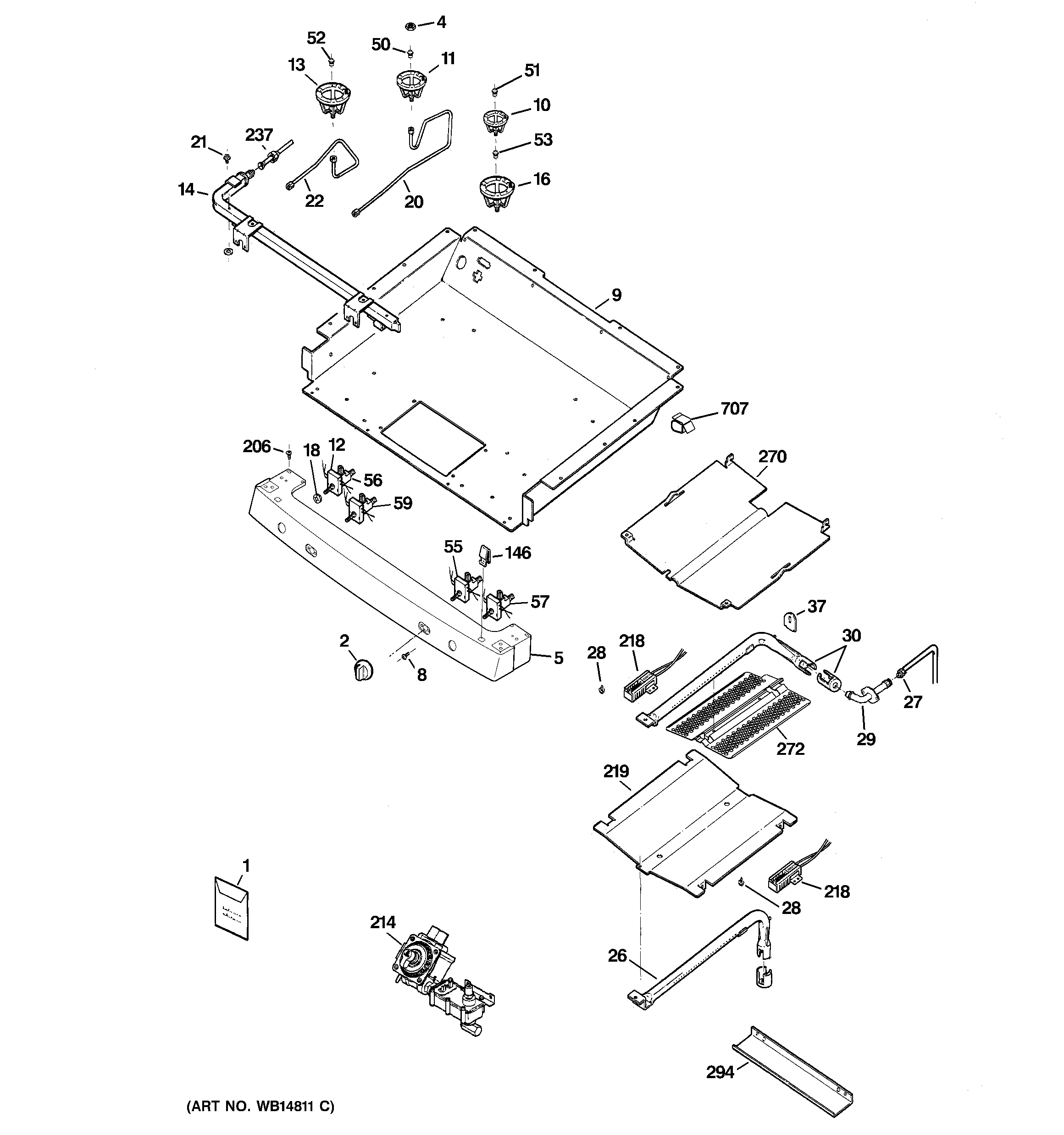 GE JGB300DEP1WW gas & burner parts diagram