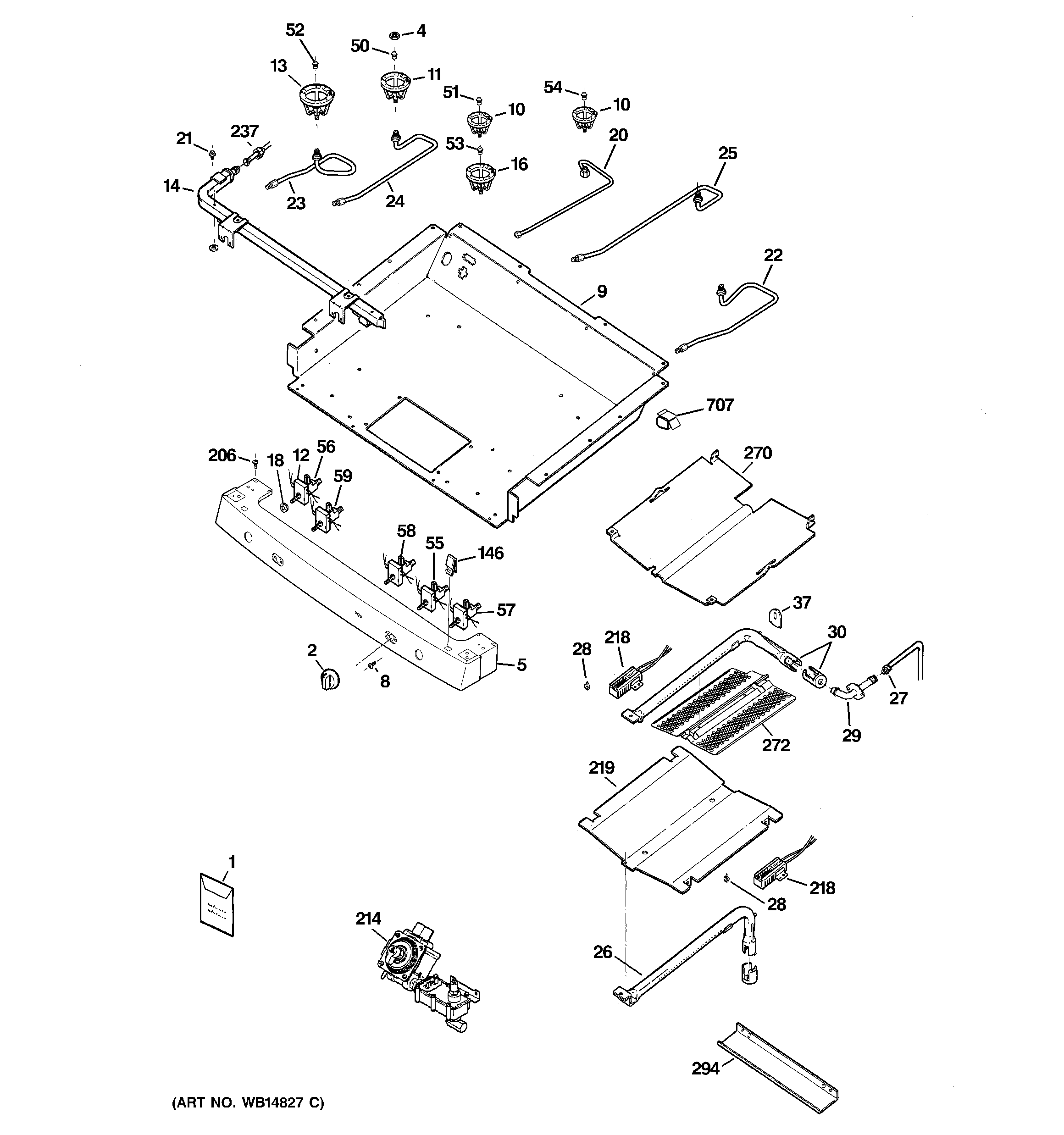 GE JGB800DEP1CC gas & burner parts diagram