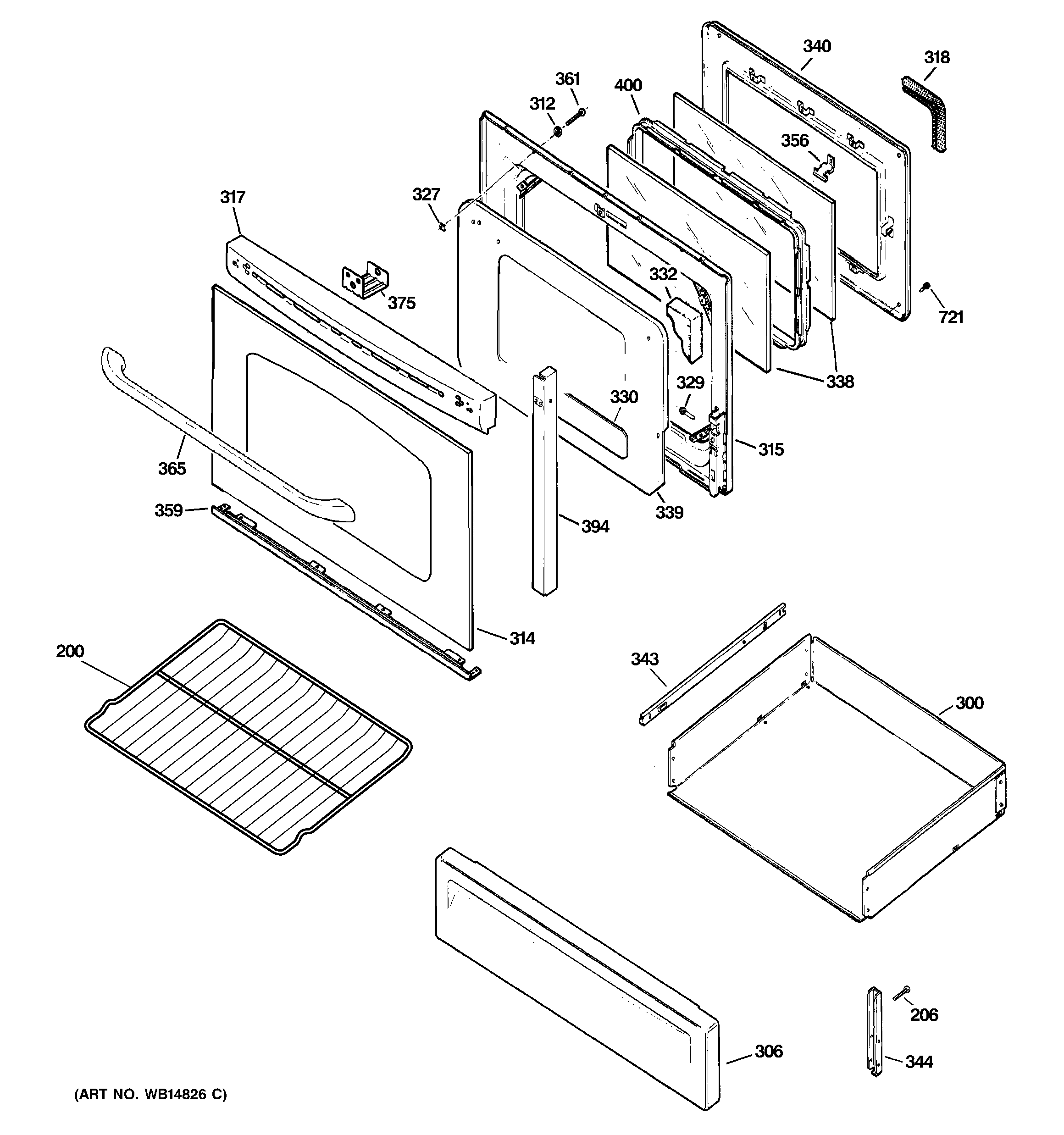 GE JGB800DEP1CC door & drawer parts diagram