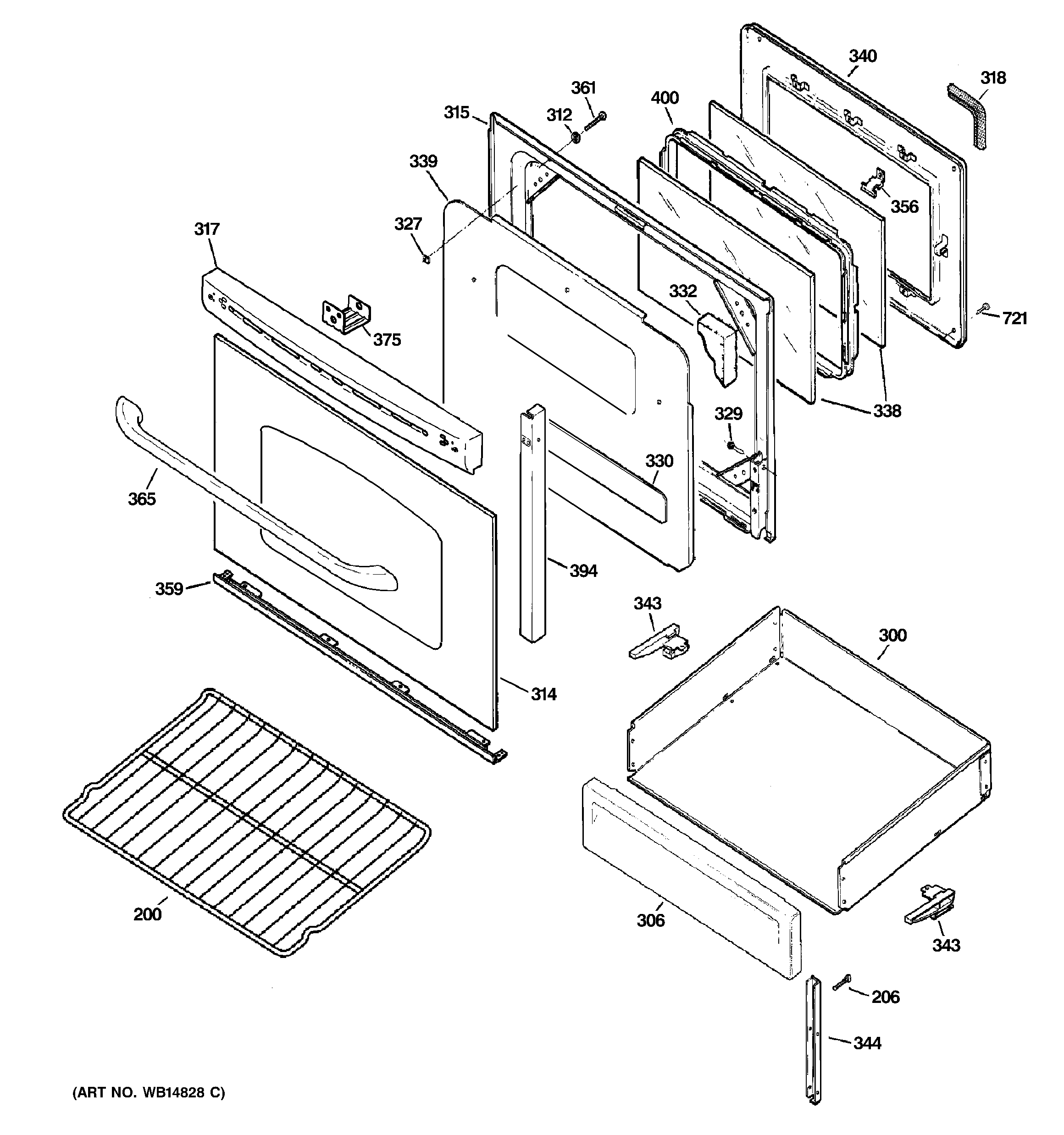 GE JGB805DEP1BB door & drawer parts diagram