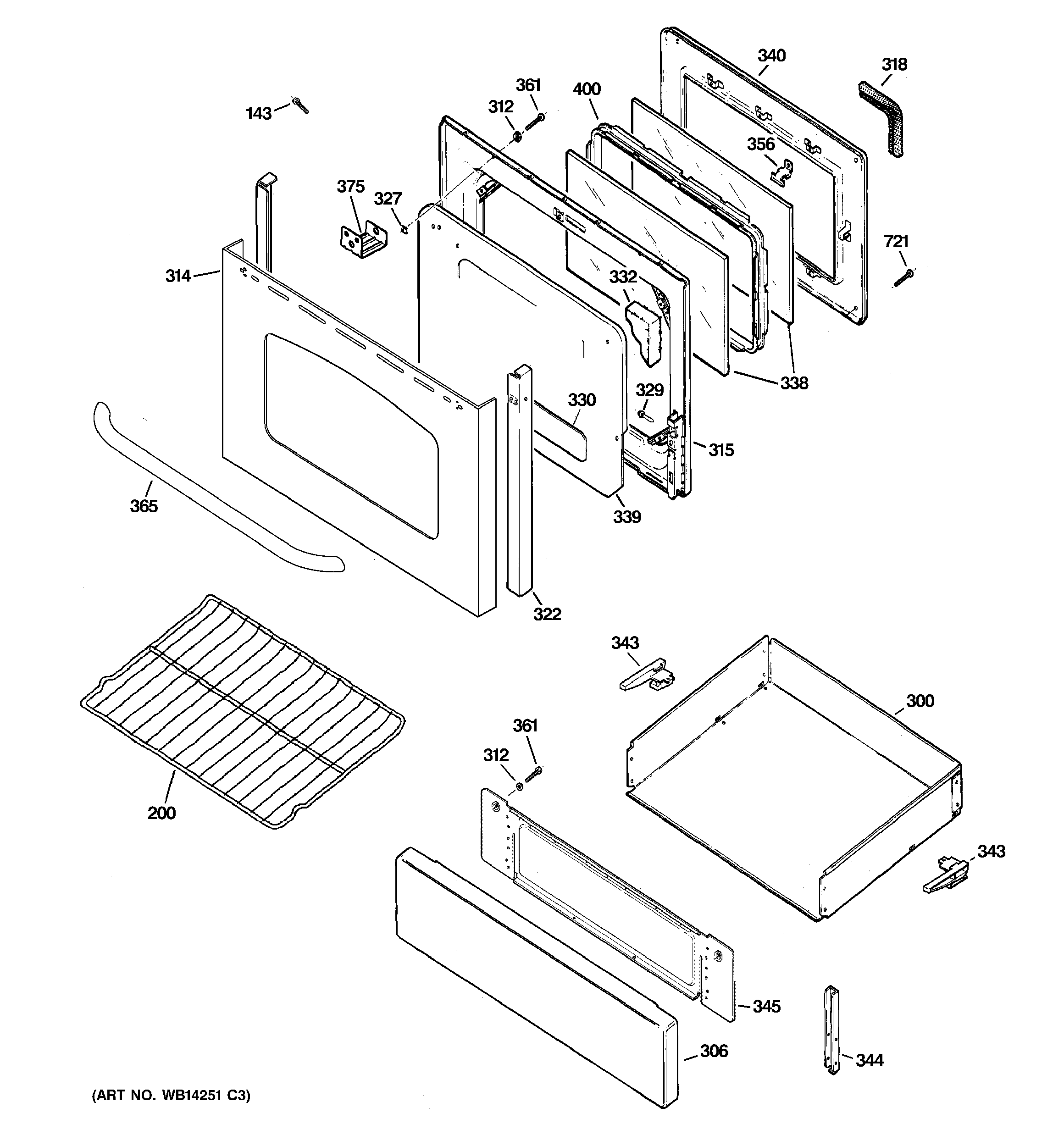 GE JGB805SEP1SS door & drawer parts diagram