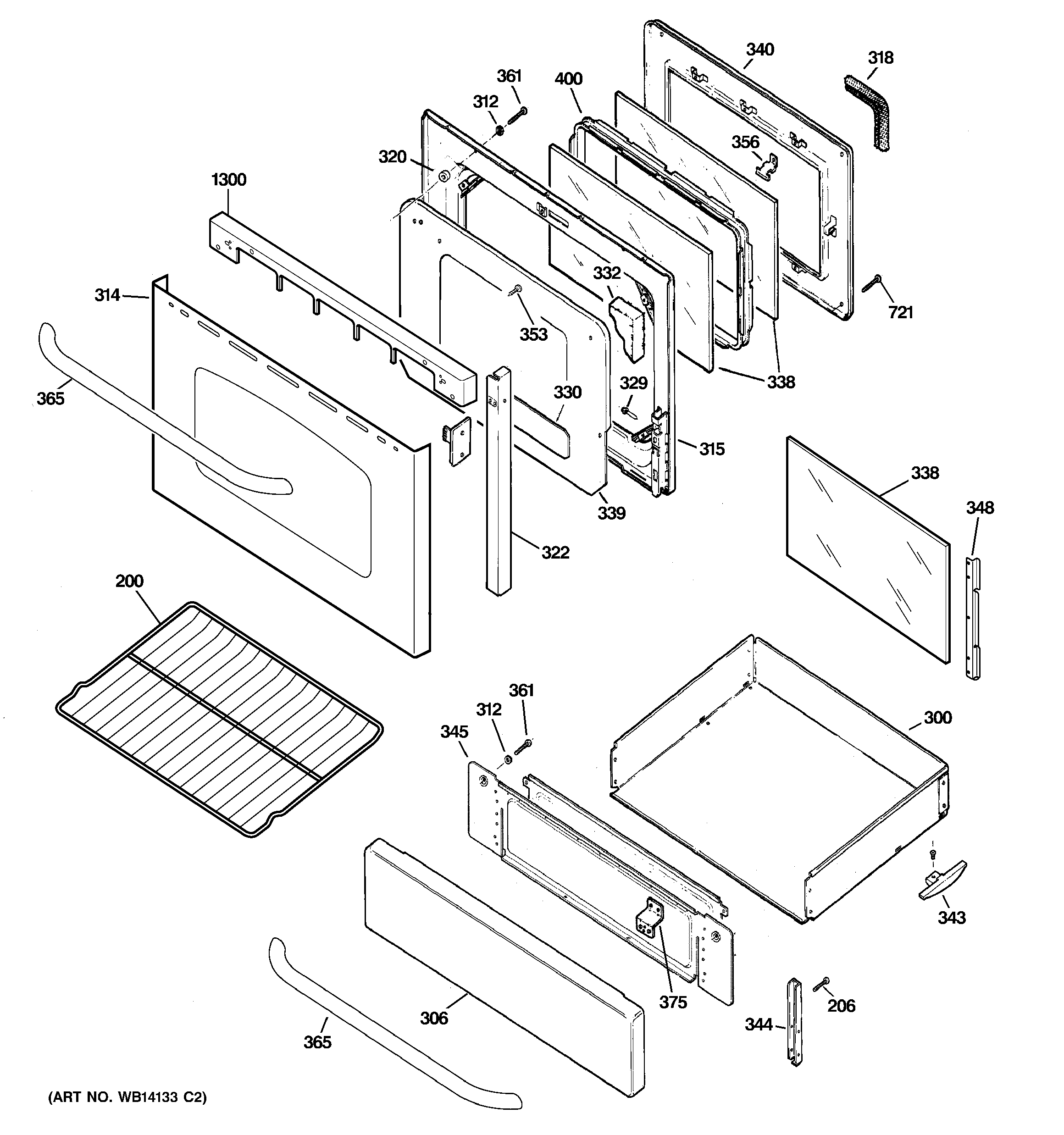 GE JGBP87SEM3SS door & drawer parts diagram
