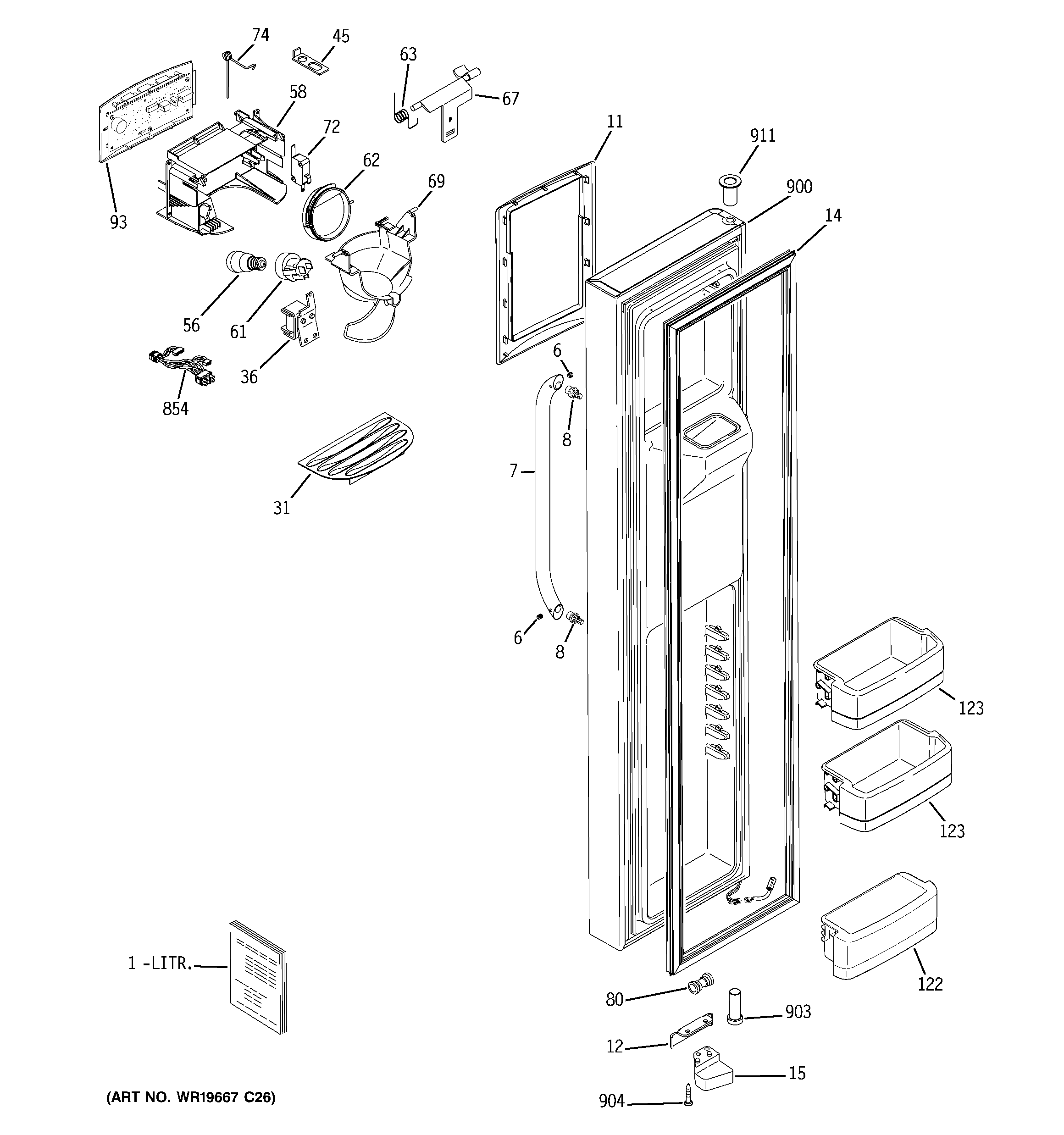 GE GSHF3KGXFCCC freezer door diagram