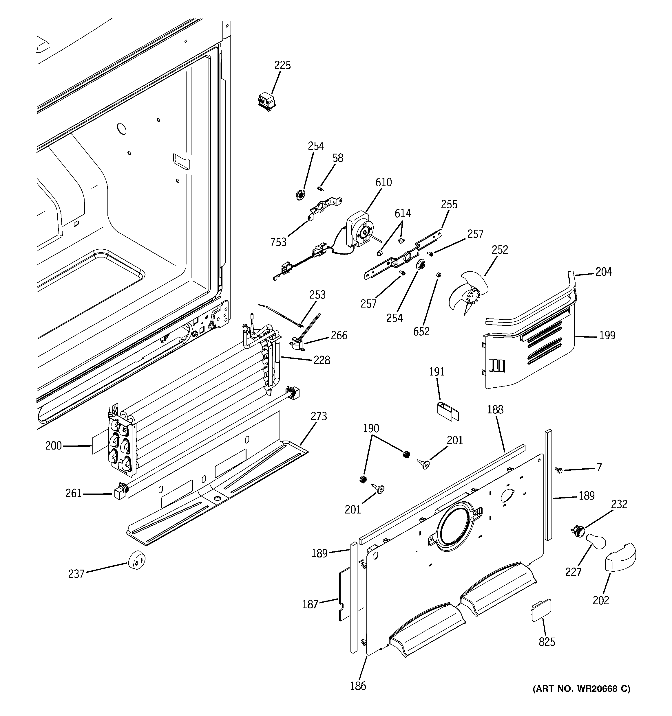 GE GBSC3HBXCRWW freezer section diagram