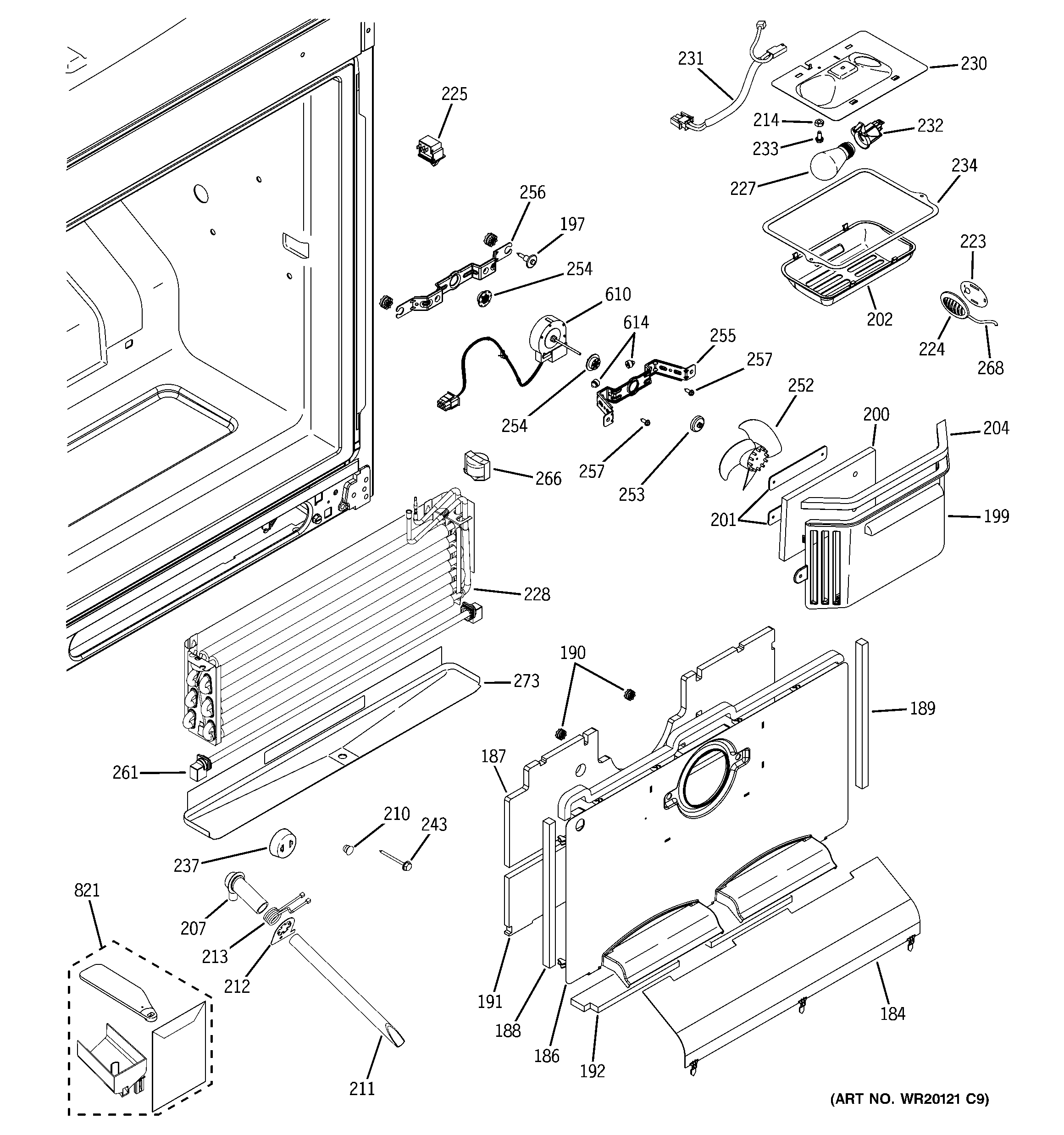 GE PDCF1NBWAWW freezer section diagram