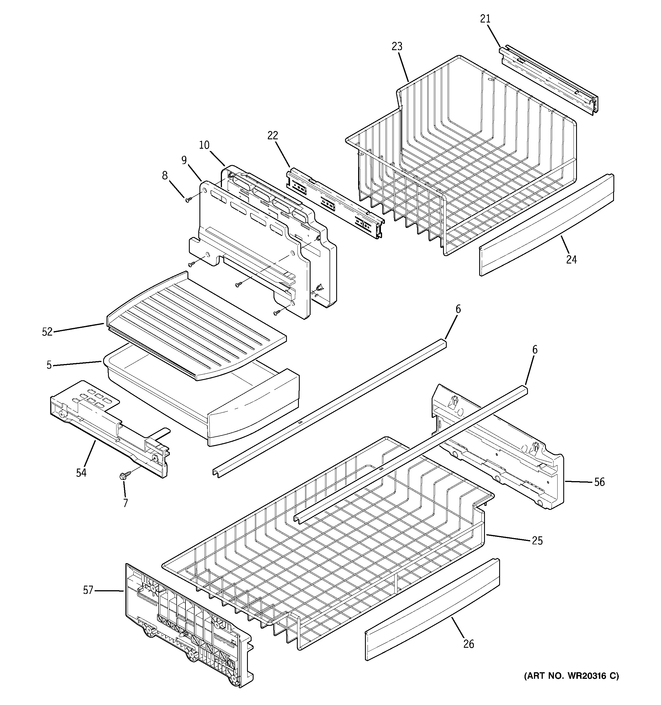 GE PDSE5NBWAJSS freezer shelves diagram