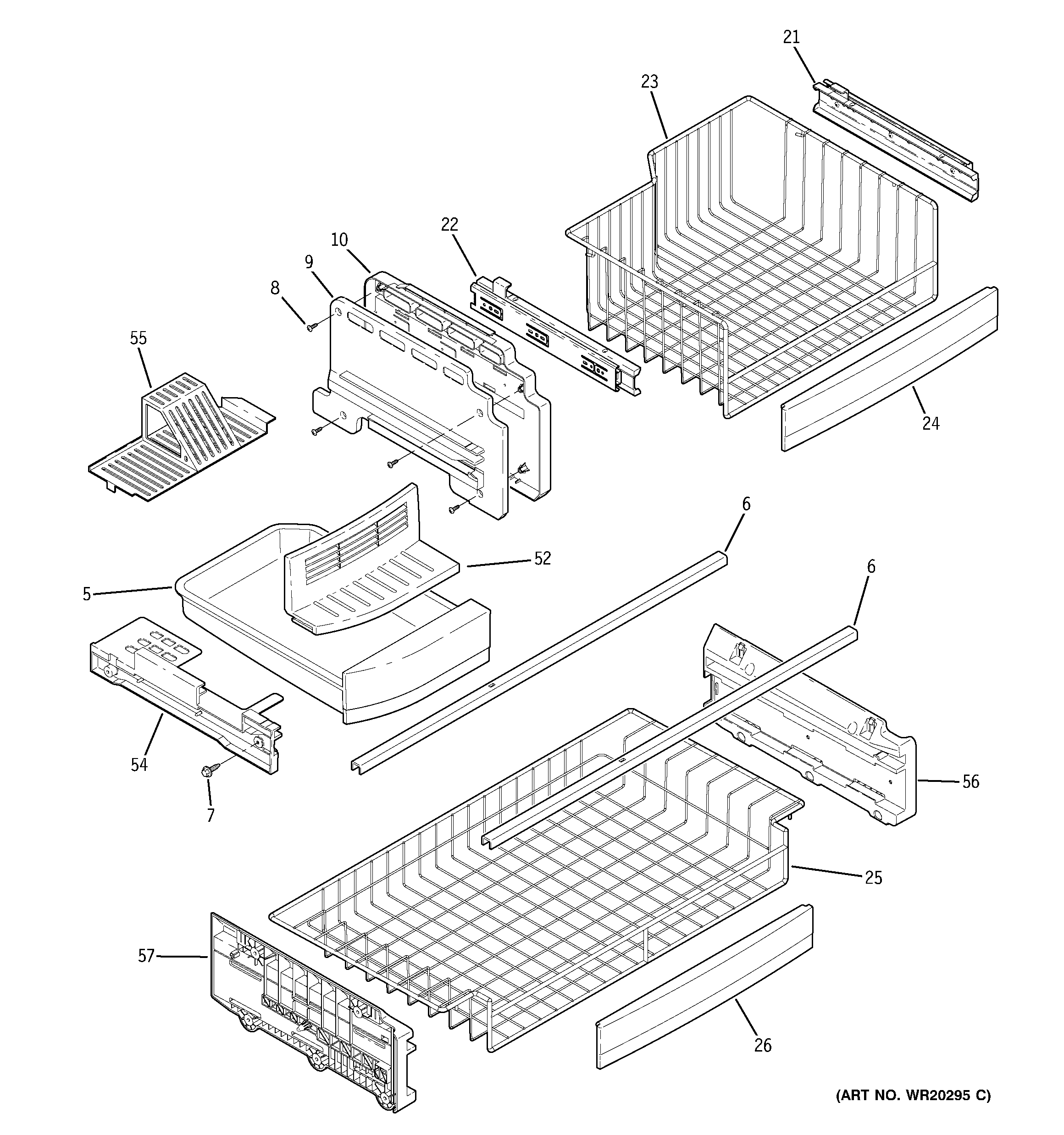 GE PFSS5NJWASS freezer shelves diagram
