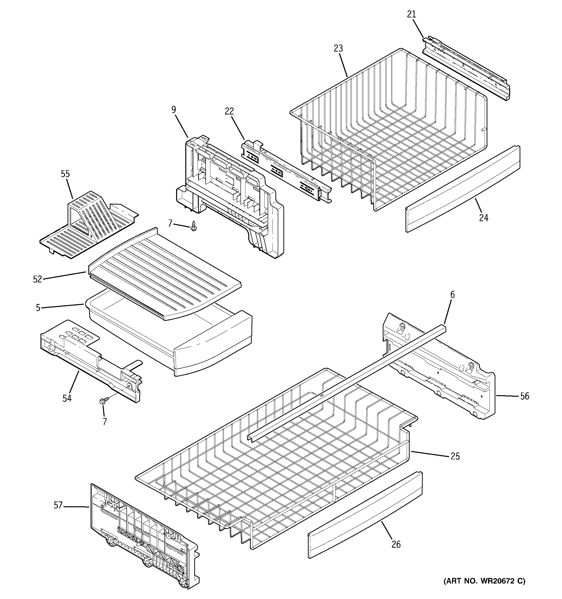 GE PDCE1NBYCDWW freezer shelves diagram