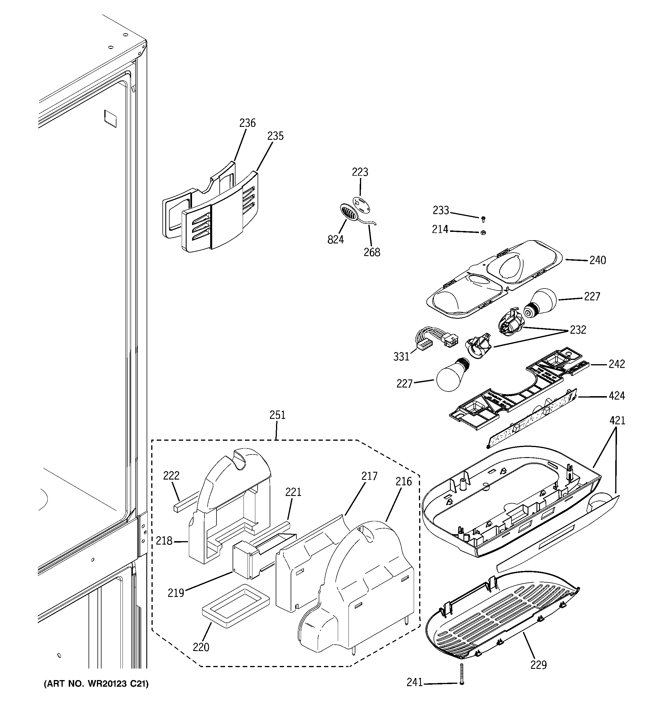 GE PDCE1NBYCDWW fresh food section diagram