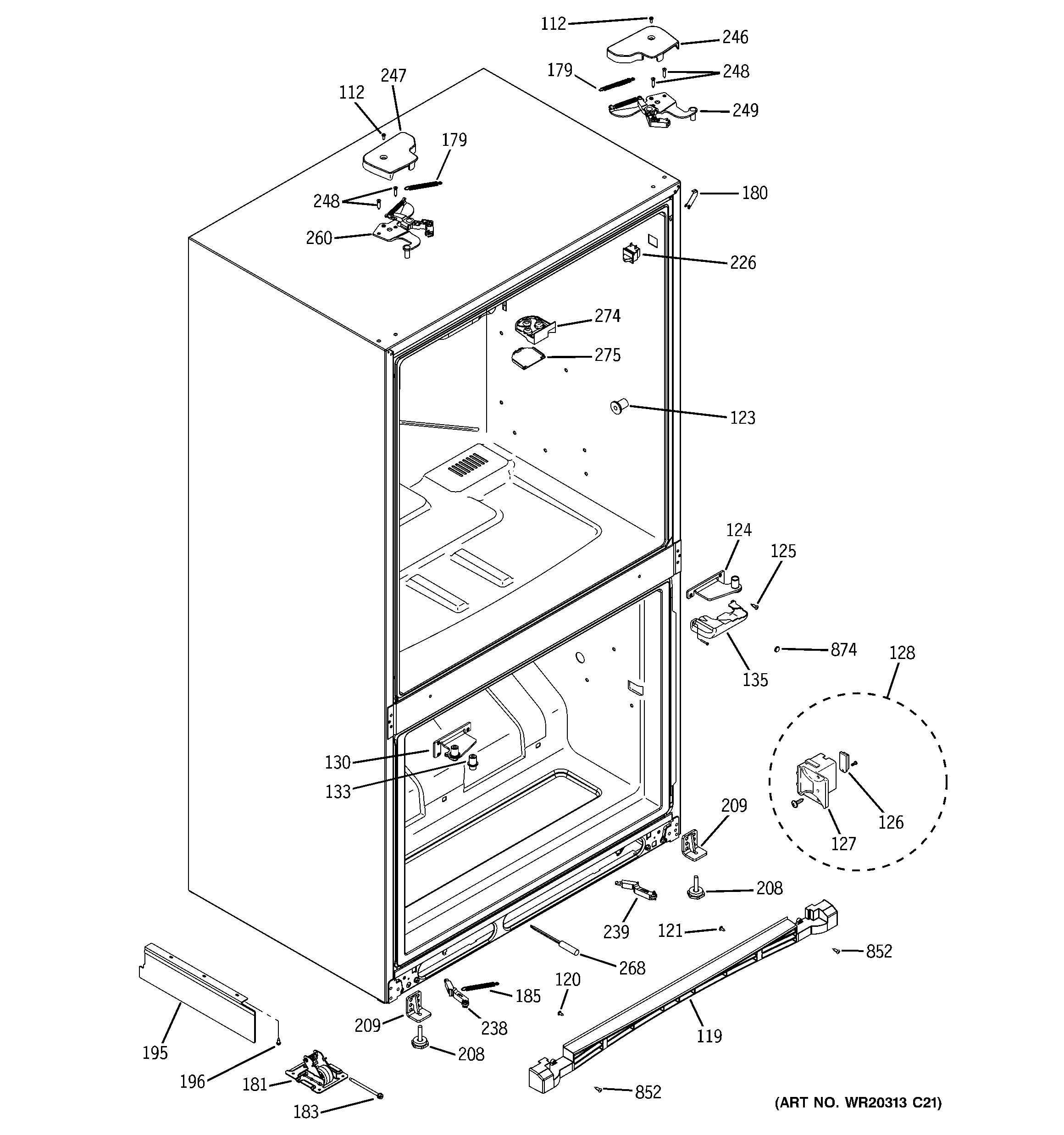 GE PFSF5NFYCBB case parts diagram