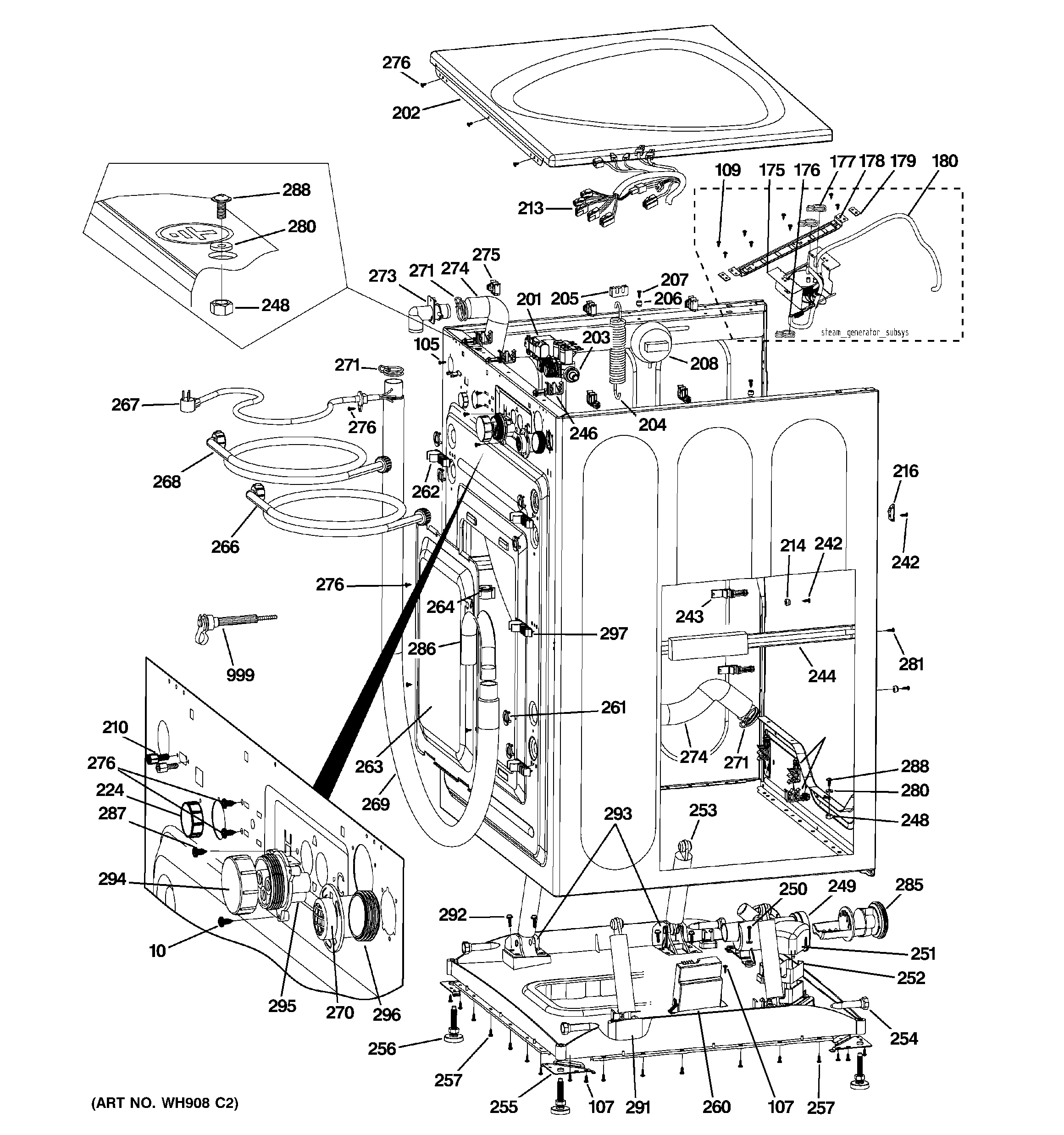 GE WPDH8900J1MG cabinet & top panel diagram