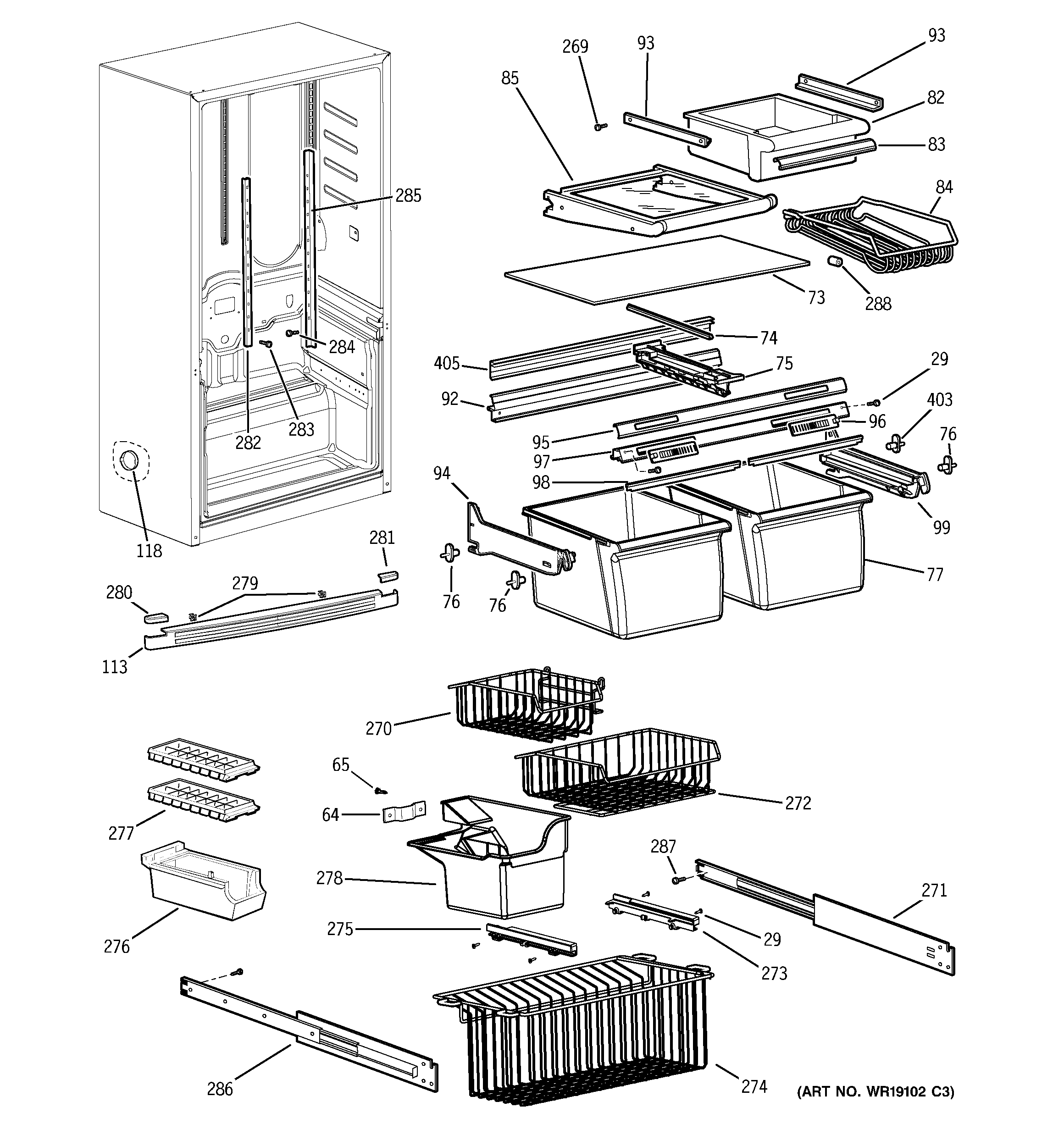 GE PDS18SBMCRBS shelves diagram