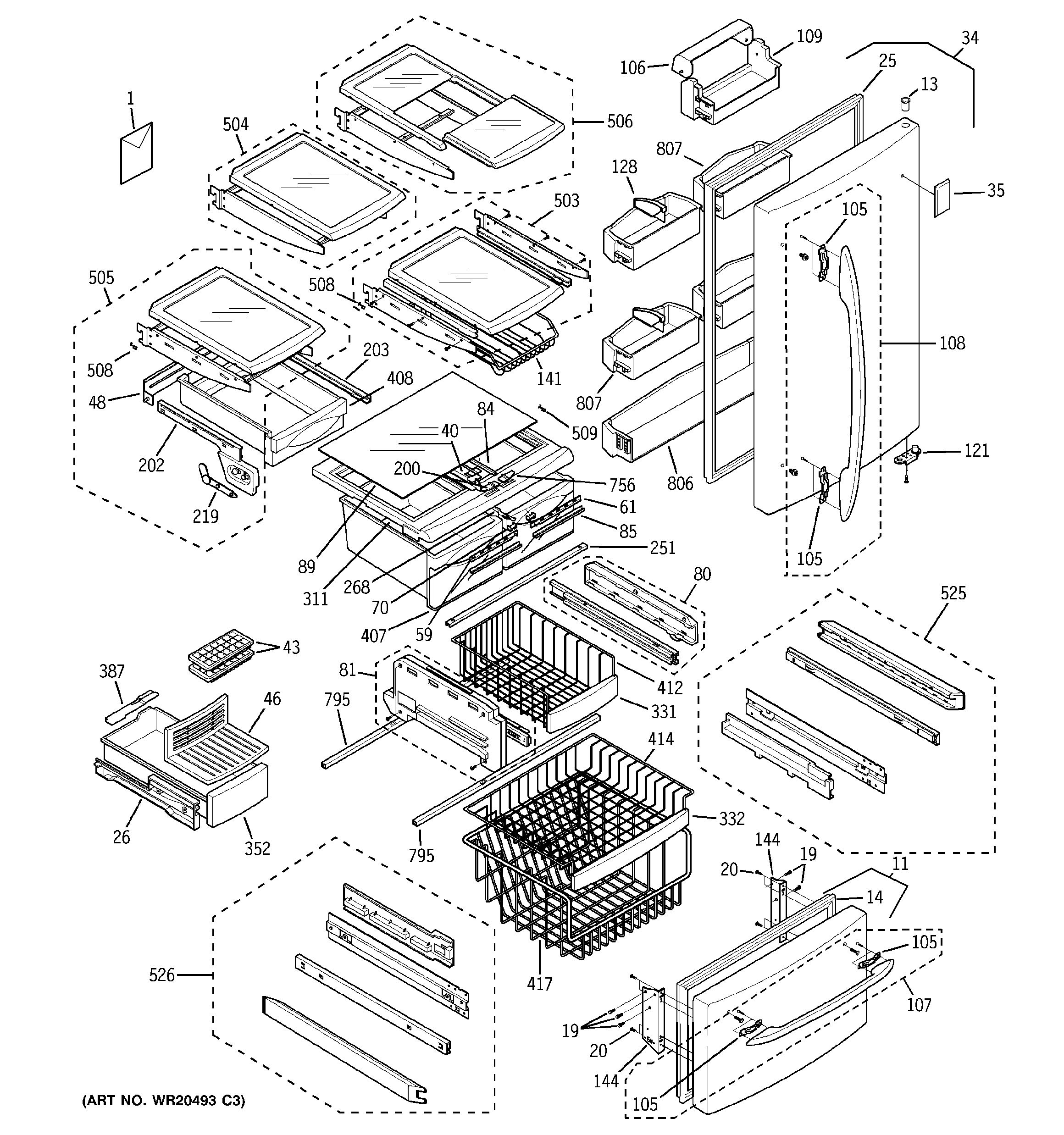 GE PDS22SBSDLSS doors & shelves diagram