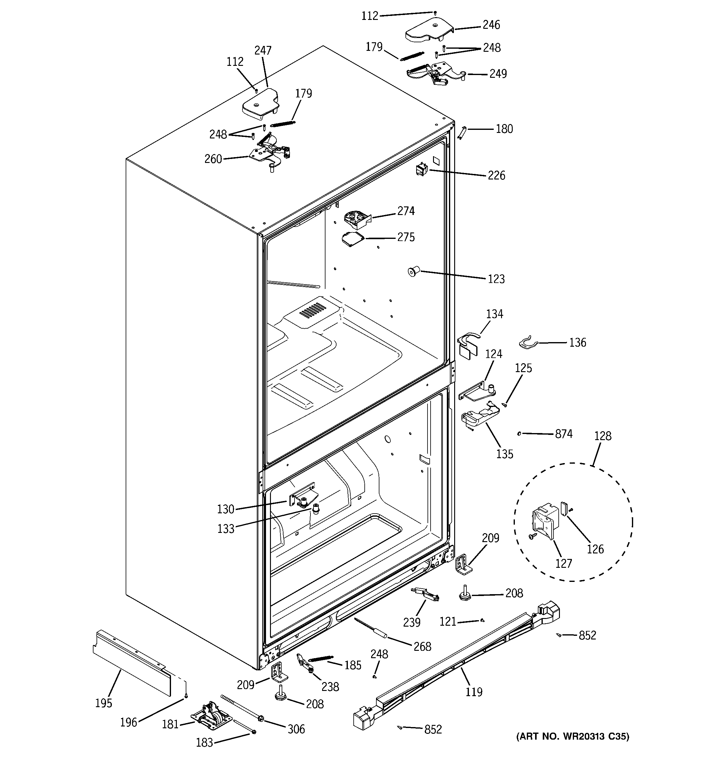 GE PFCF1PJYCBB case parts diagram