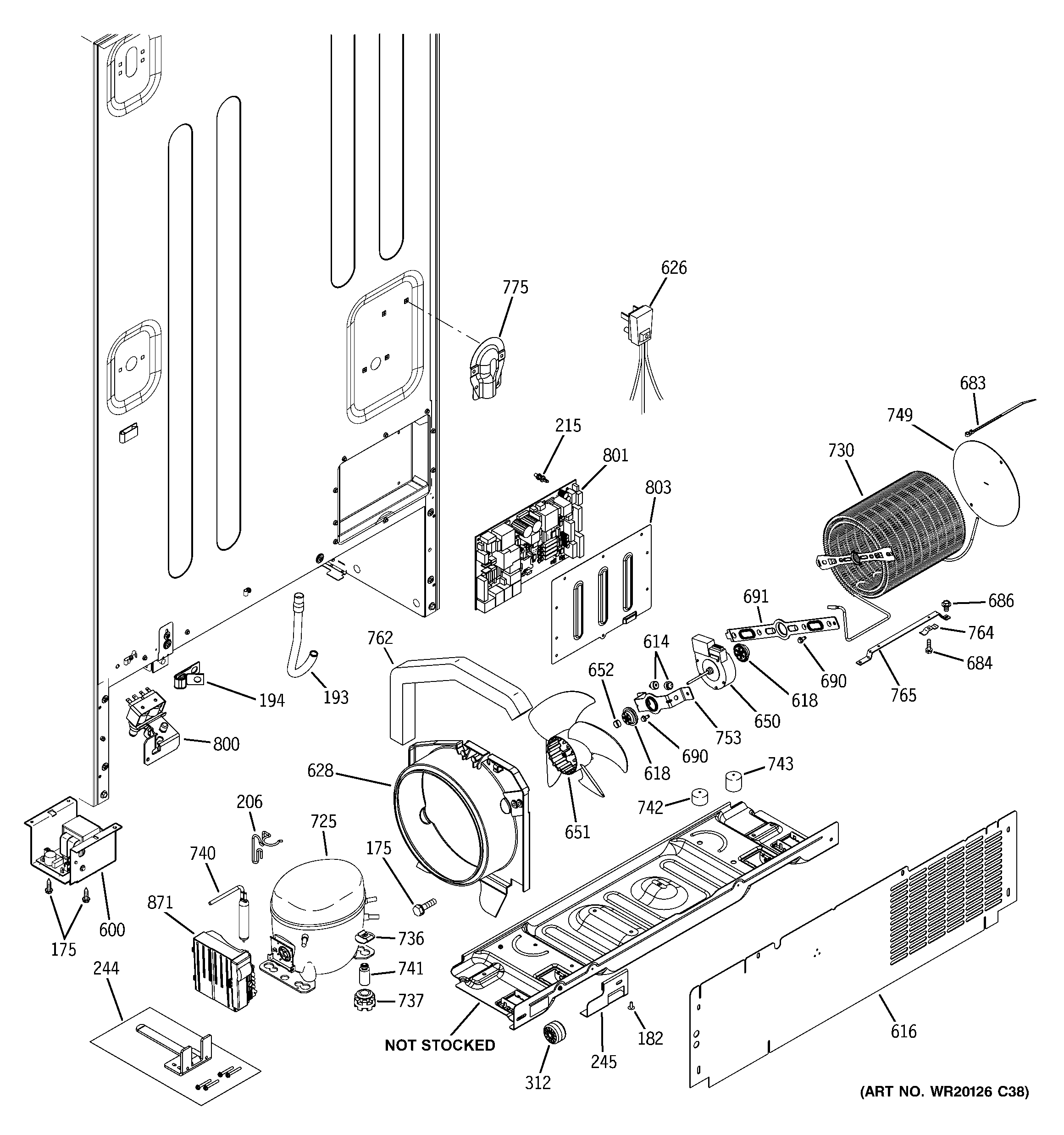 GE PFCF1PJYCBB machine compartment diagram