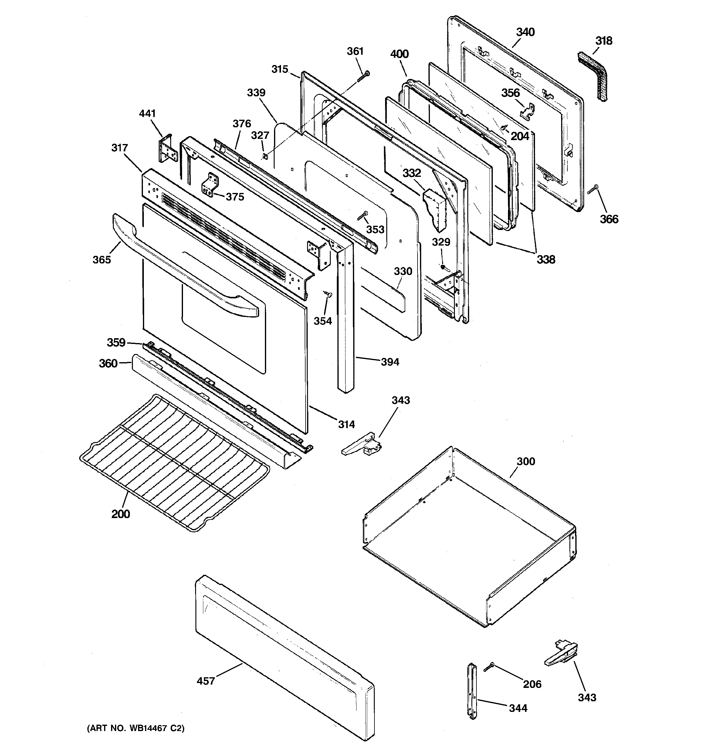 Hotpoint RGB746DEP2WW door & drawer parts diagram