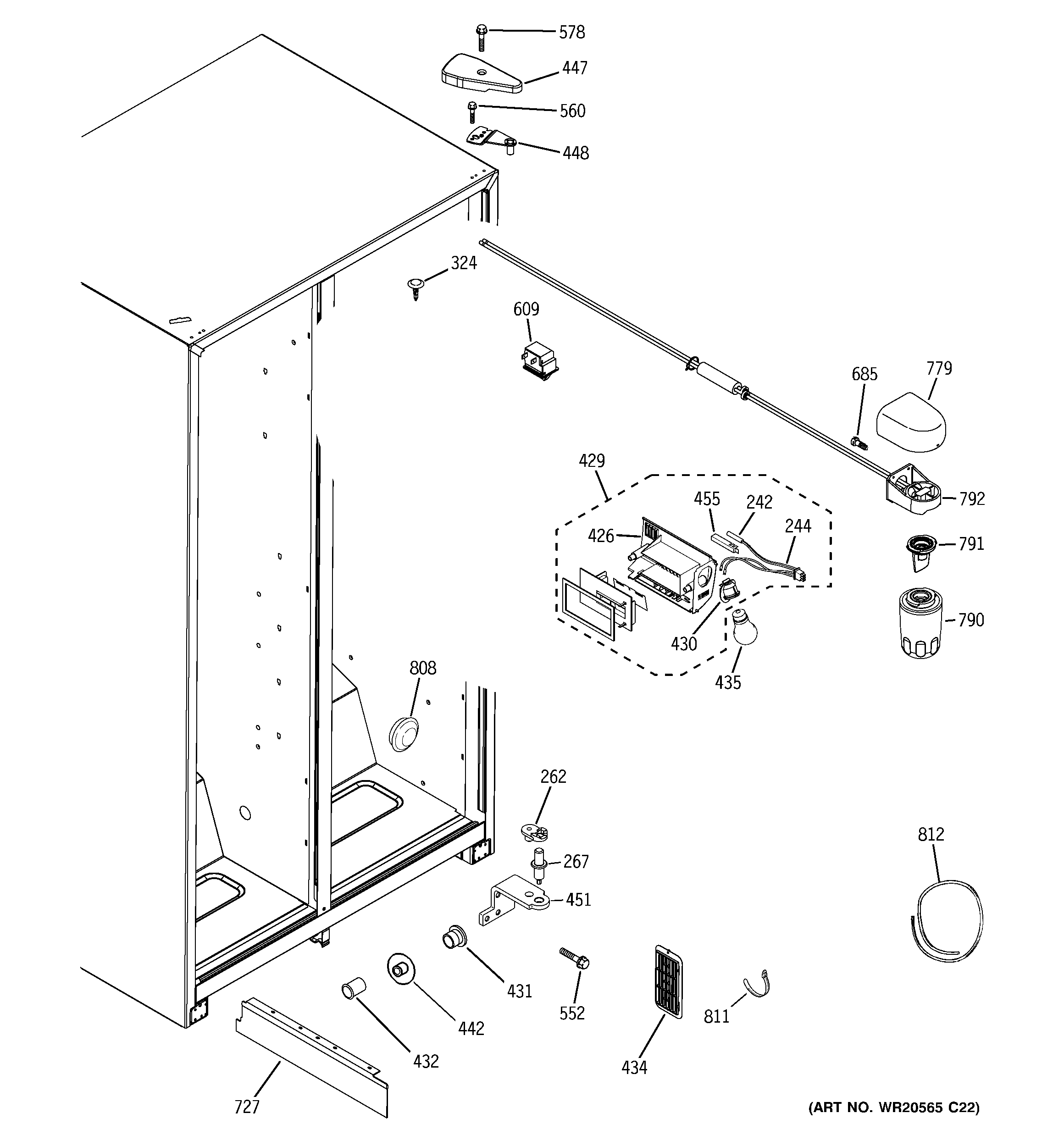 Hotpoint HSS25GFTPWW fresh food section diagram