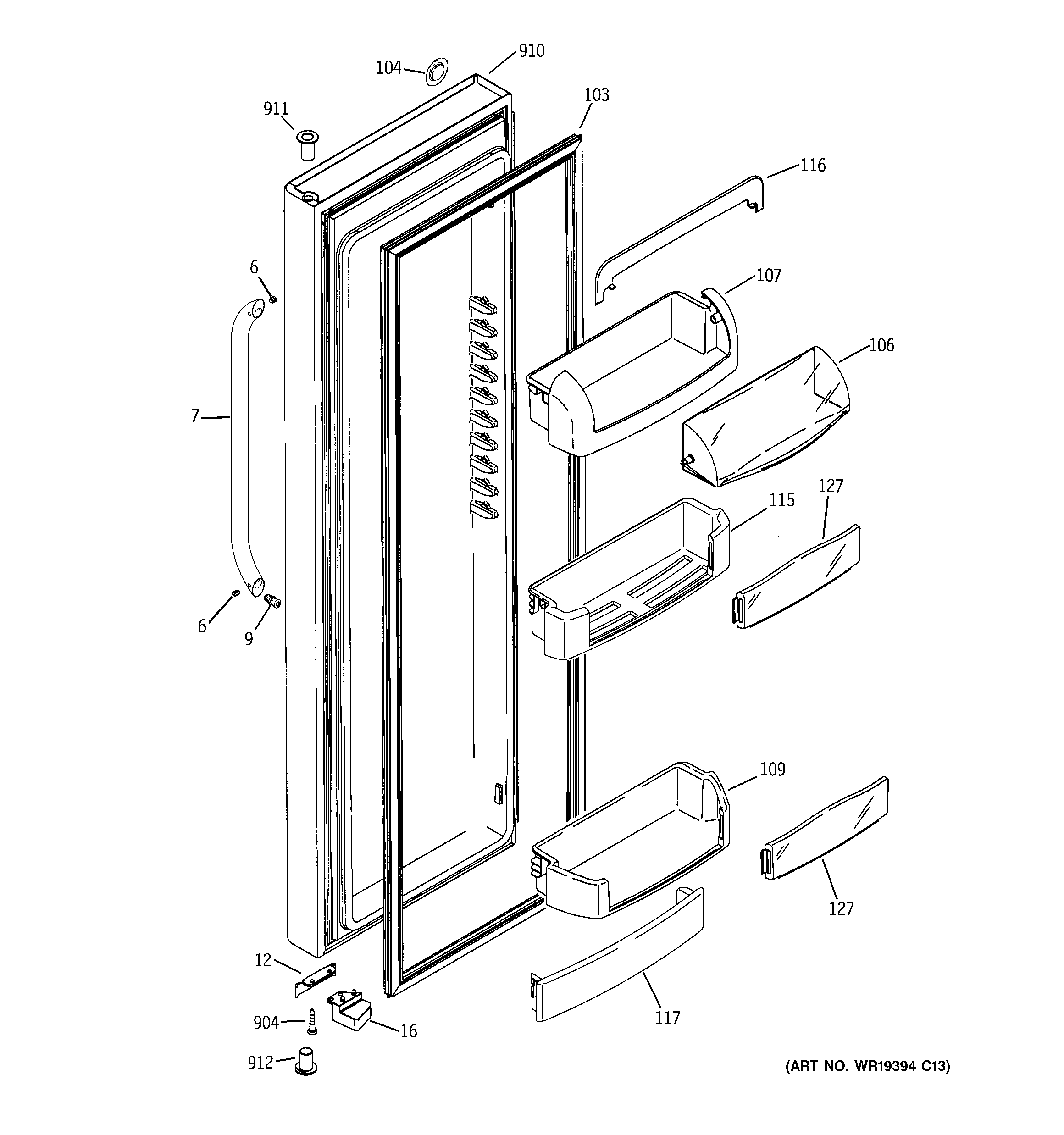 GE GCE21LGYAFSS fresh food door diagram