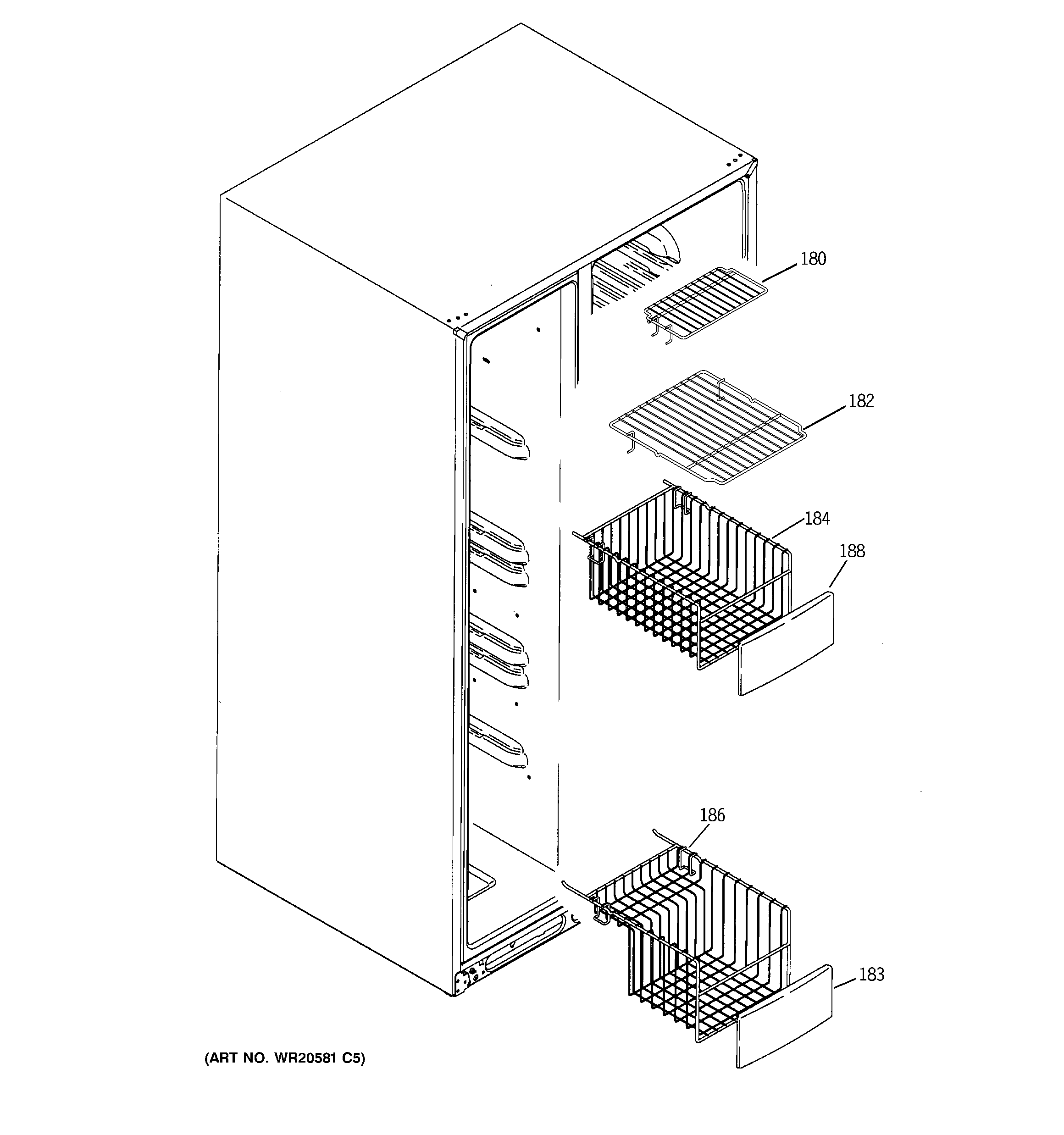 GE GCE21LGYAFSS freezer shelves diagram
