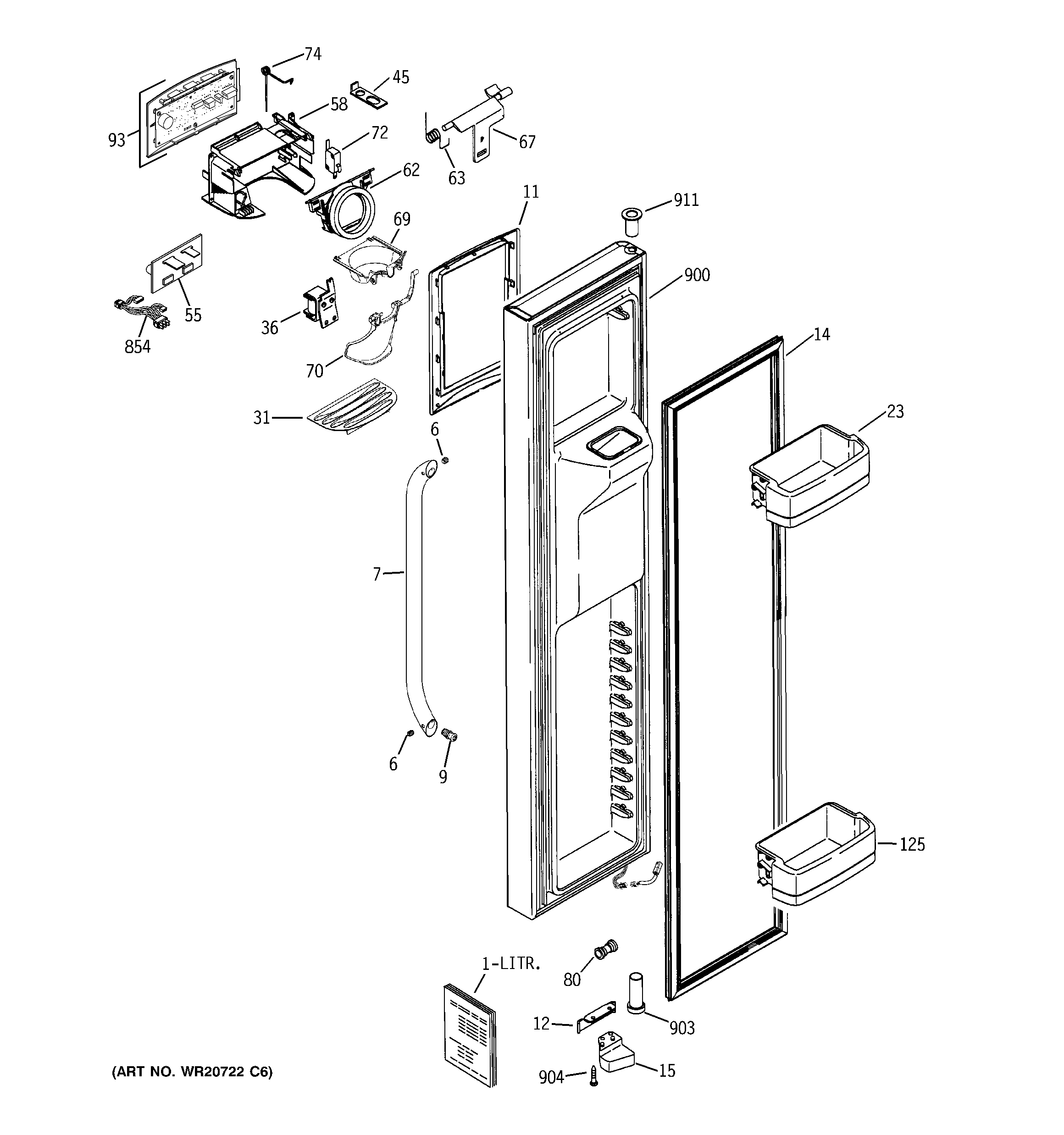GE GCE23LGYAFWW freezer door diagram