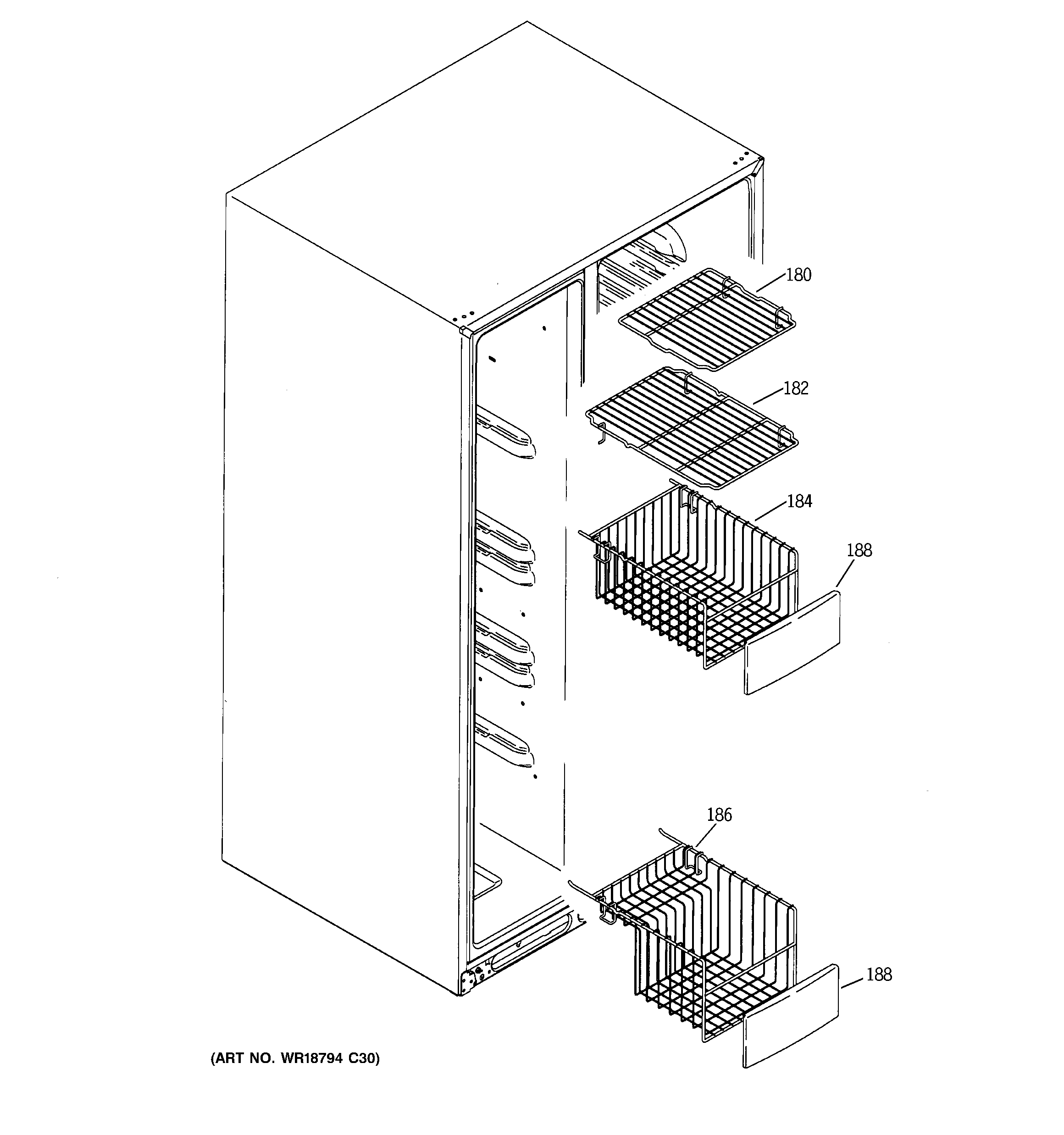 GE GCE23LGYAFWW freezer shelves diagram