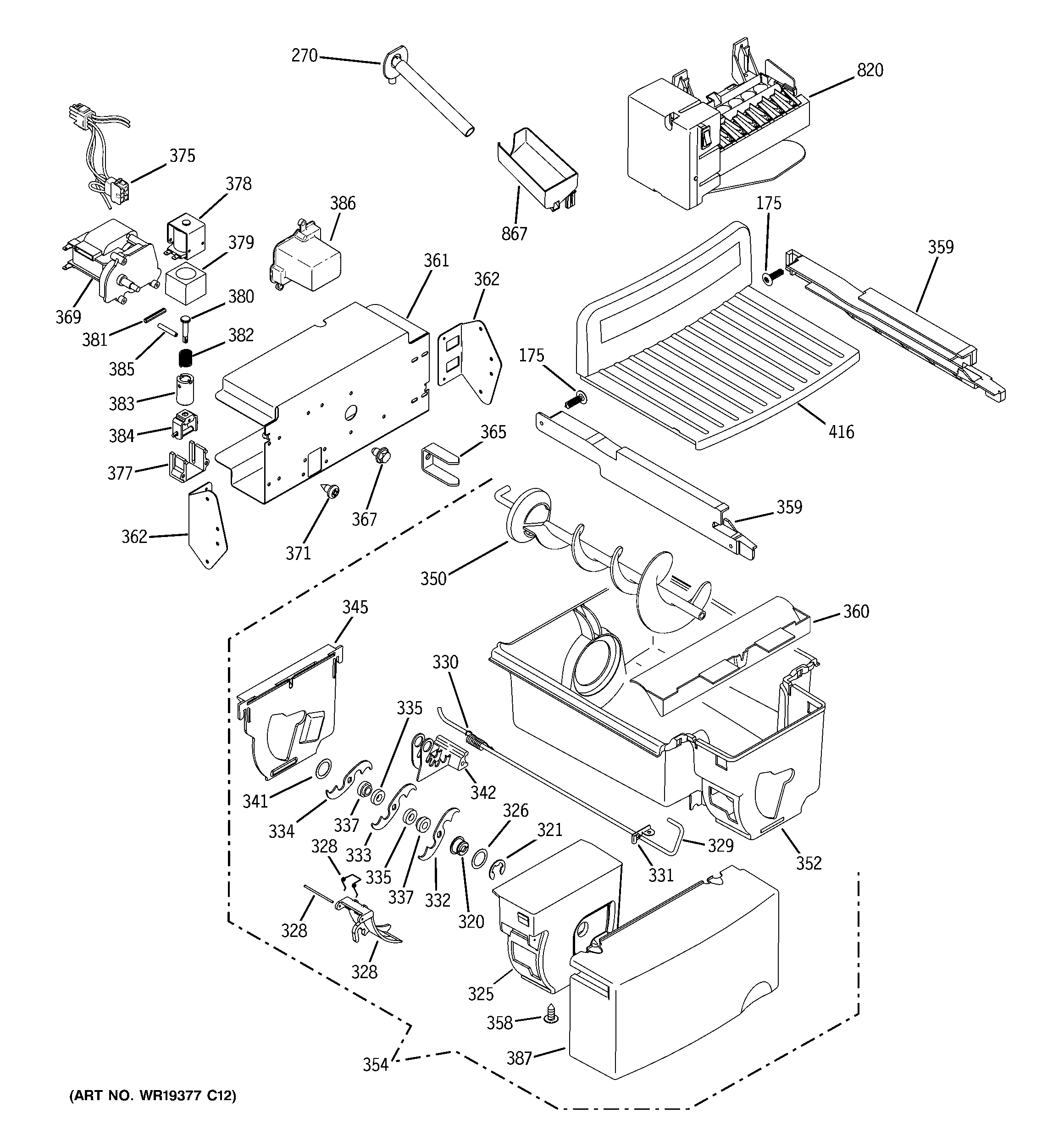 GE GCE23LGYAFWW ice maker & dispenser diagram